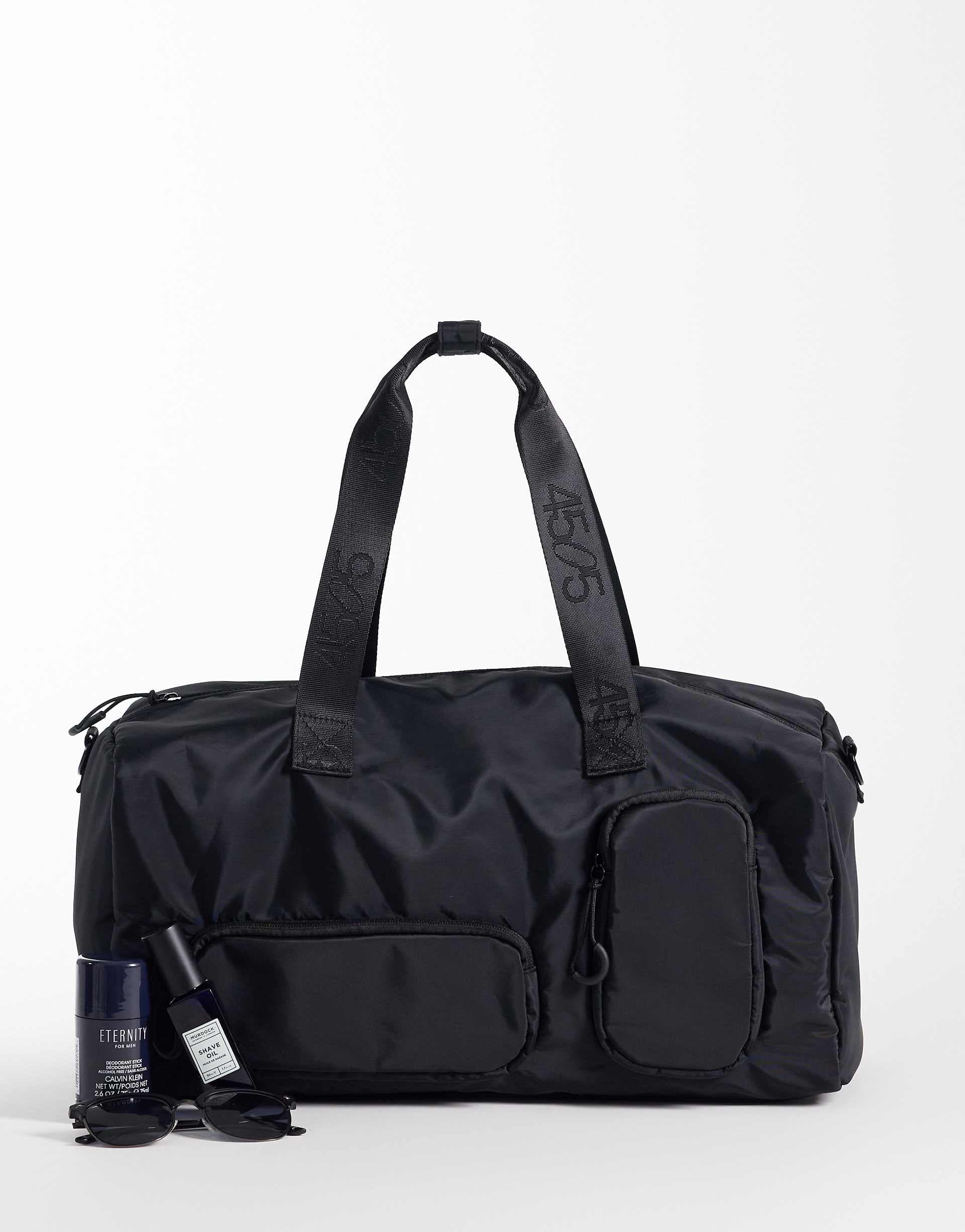 4505 woven gym holdall with utility pockets in black