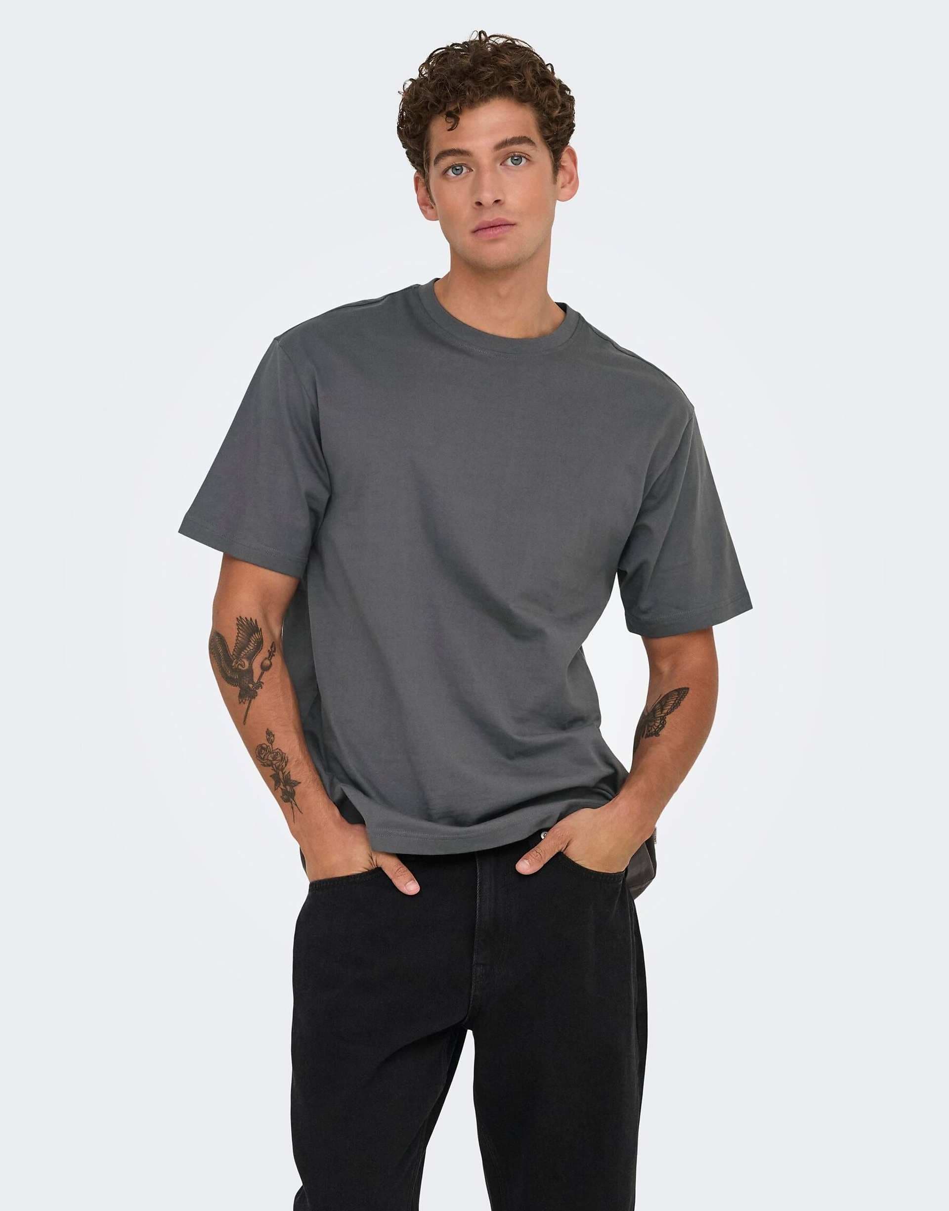 ONLY & SONS relaxed fit t-shirt in gray