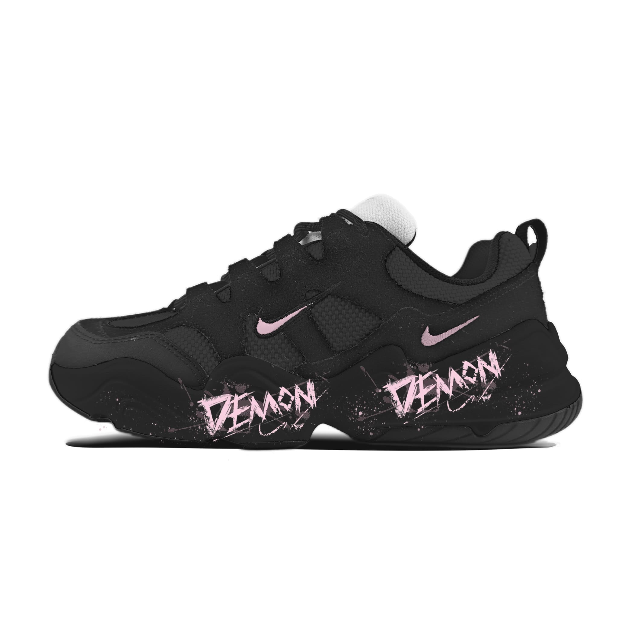 Custom Sneakers: Nike Tech Hera 'Pink Ink Graffiti' Niche Street Style Hand-Painted Outdoor Sport Versatile Trend Fashion Cushioning Wear-Resistant Lightweight Low-Top Casual Lifestyle Shoes Unisex Black