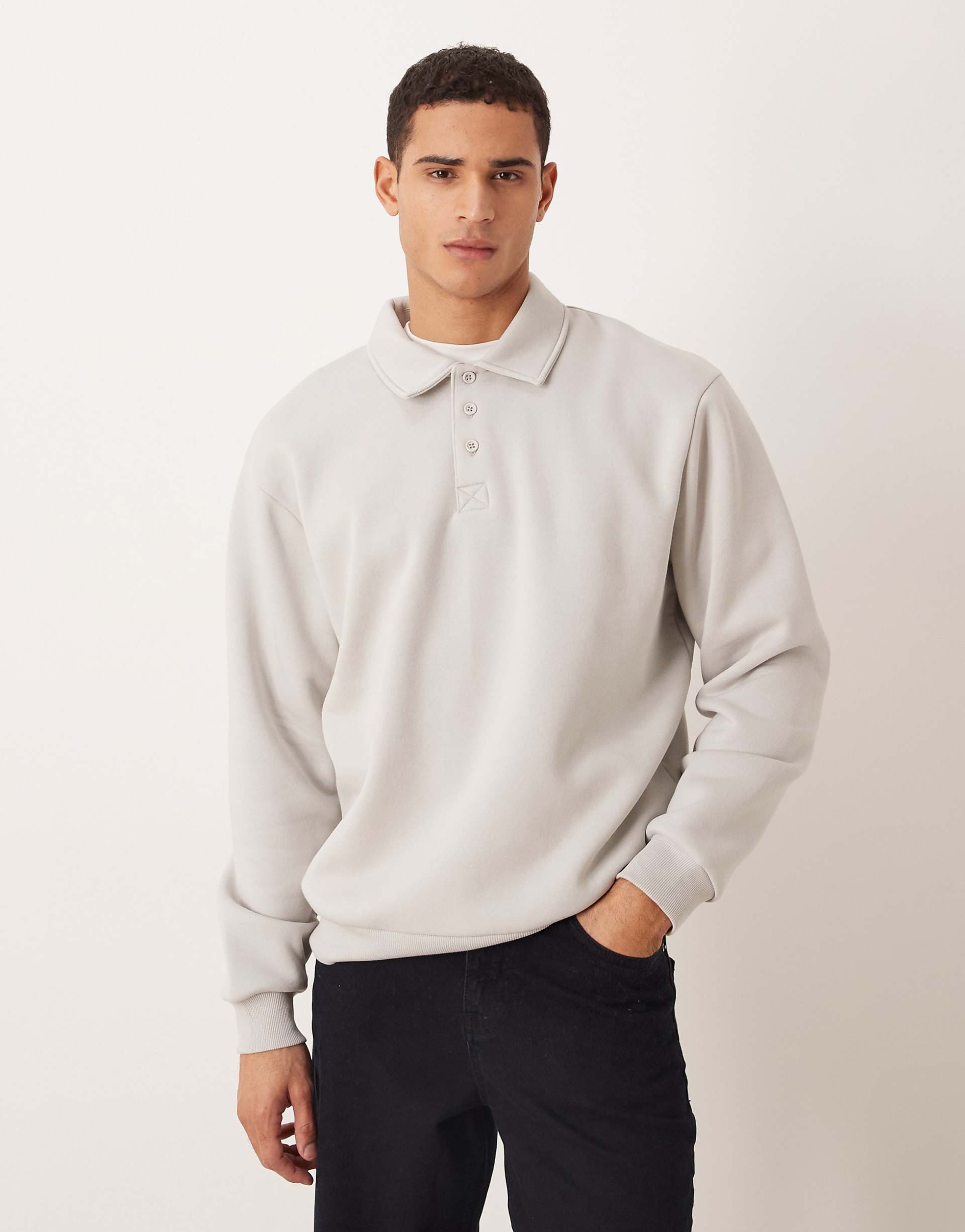 ASOS DESIGN relaxed polo neck sweatshirt in gray