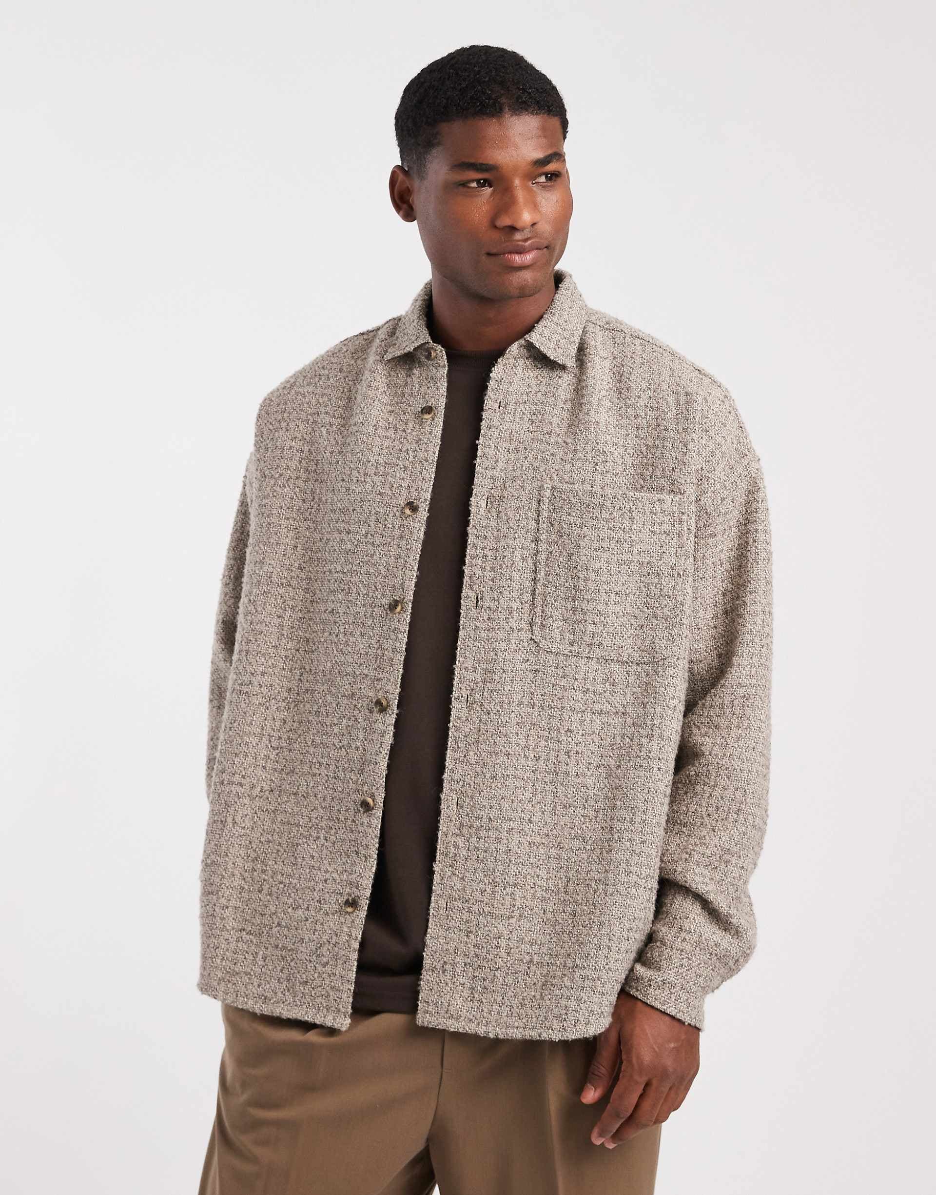 ASOS DESIGN volume oversized bouclé shirt in beige