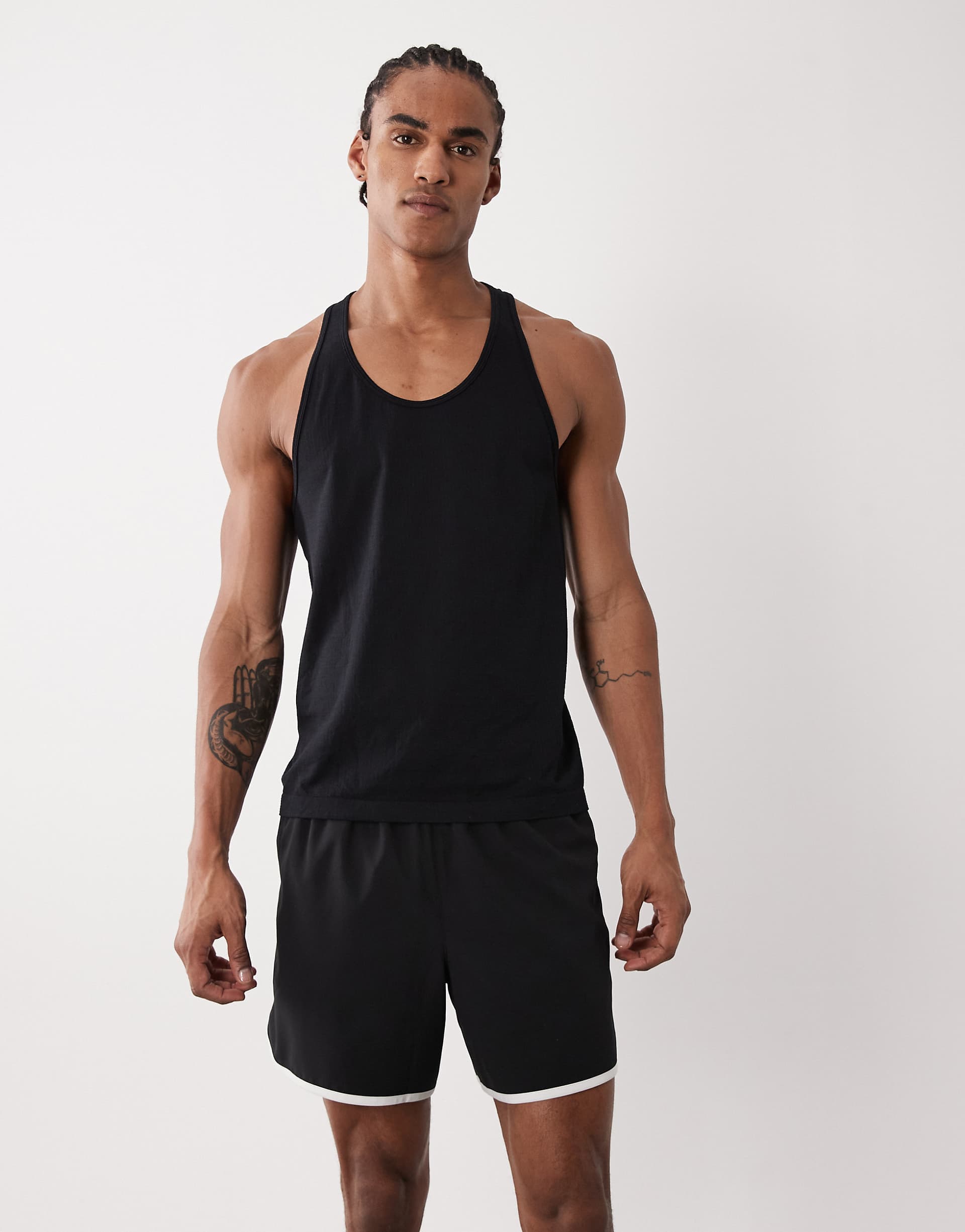 4505 retro woven 5" side stripe sprinter shorts with zip pockets in black