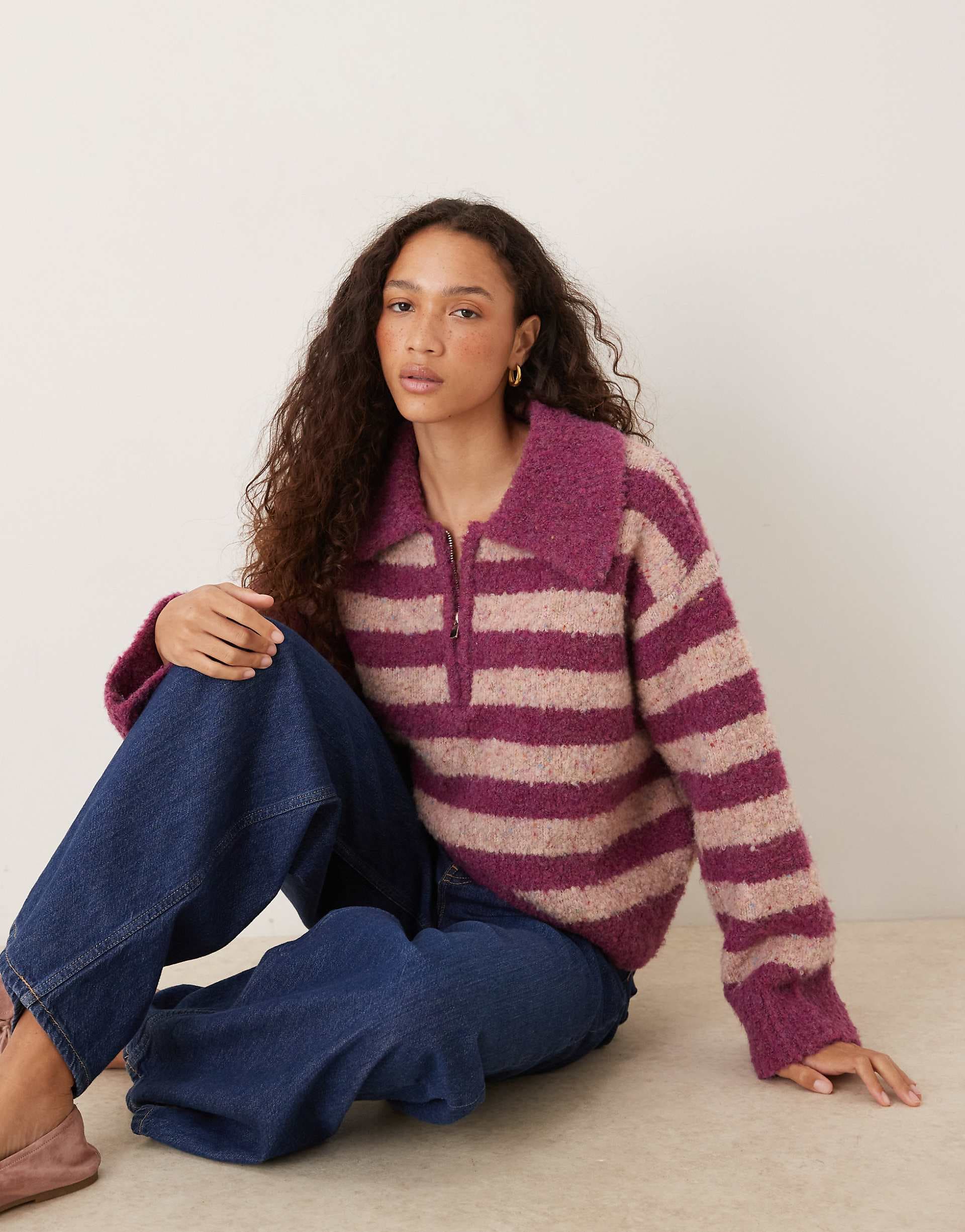 VRG GRL chunky striped collared sweater in pink