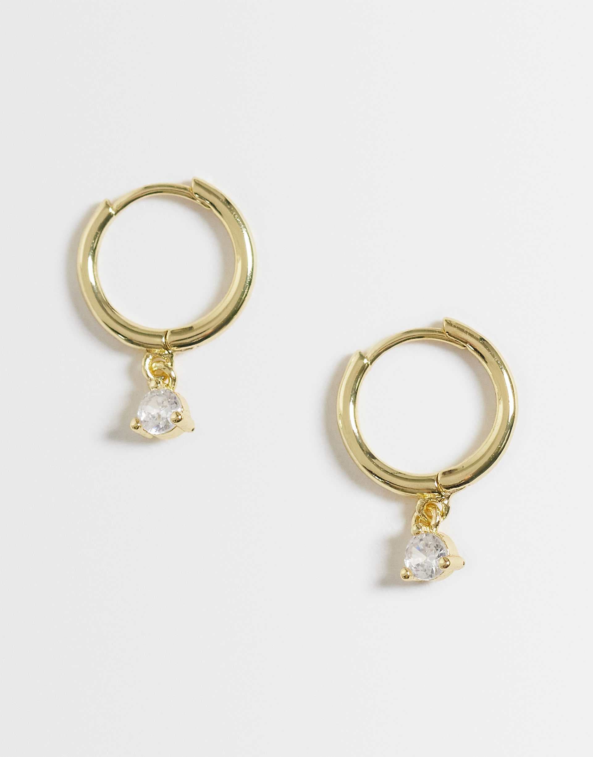 Kingsley Ryan 10mm gemset dangle hoop earrings in 14kt gold-plated brass