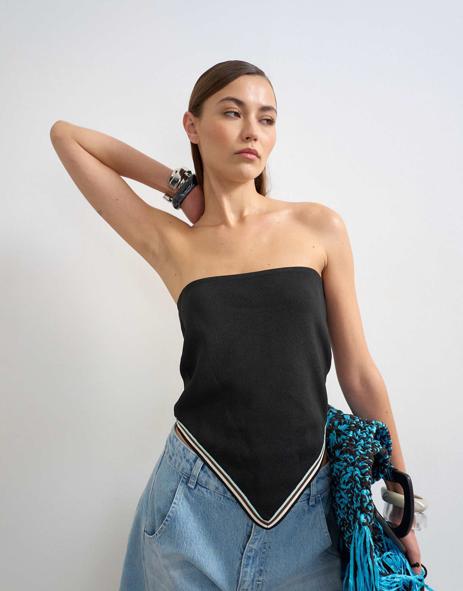 Topshop knit bandana scarf top in black