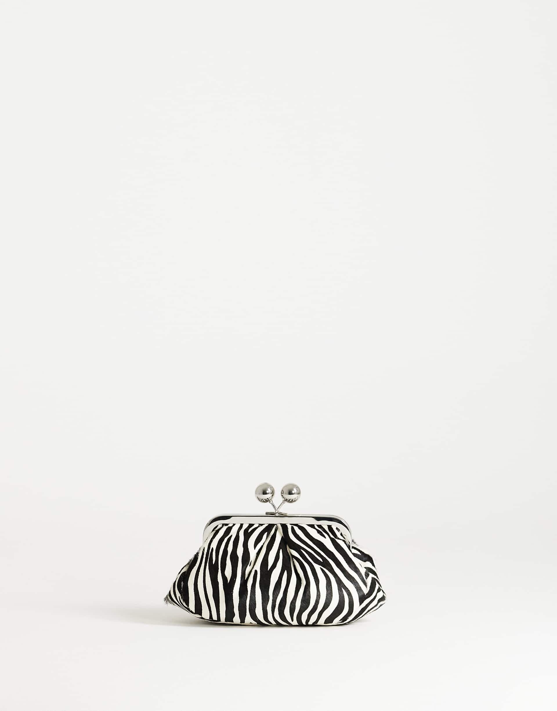 Topshop Clover hair on real leather clutch bag in zebra