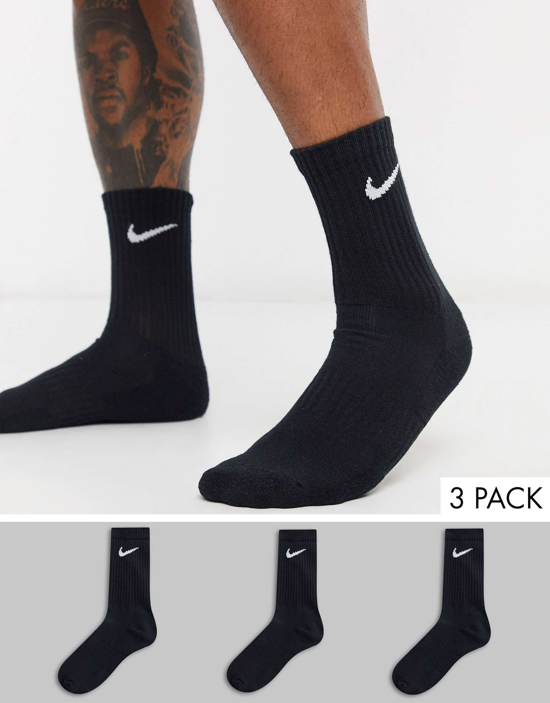 Nike Training Everyday Cushioned 3 pack crew sock in black