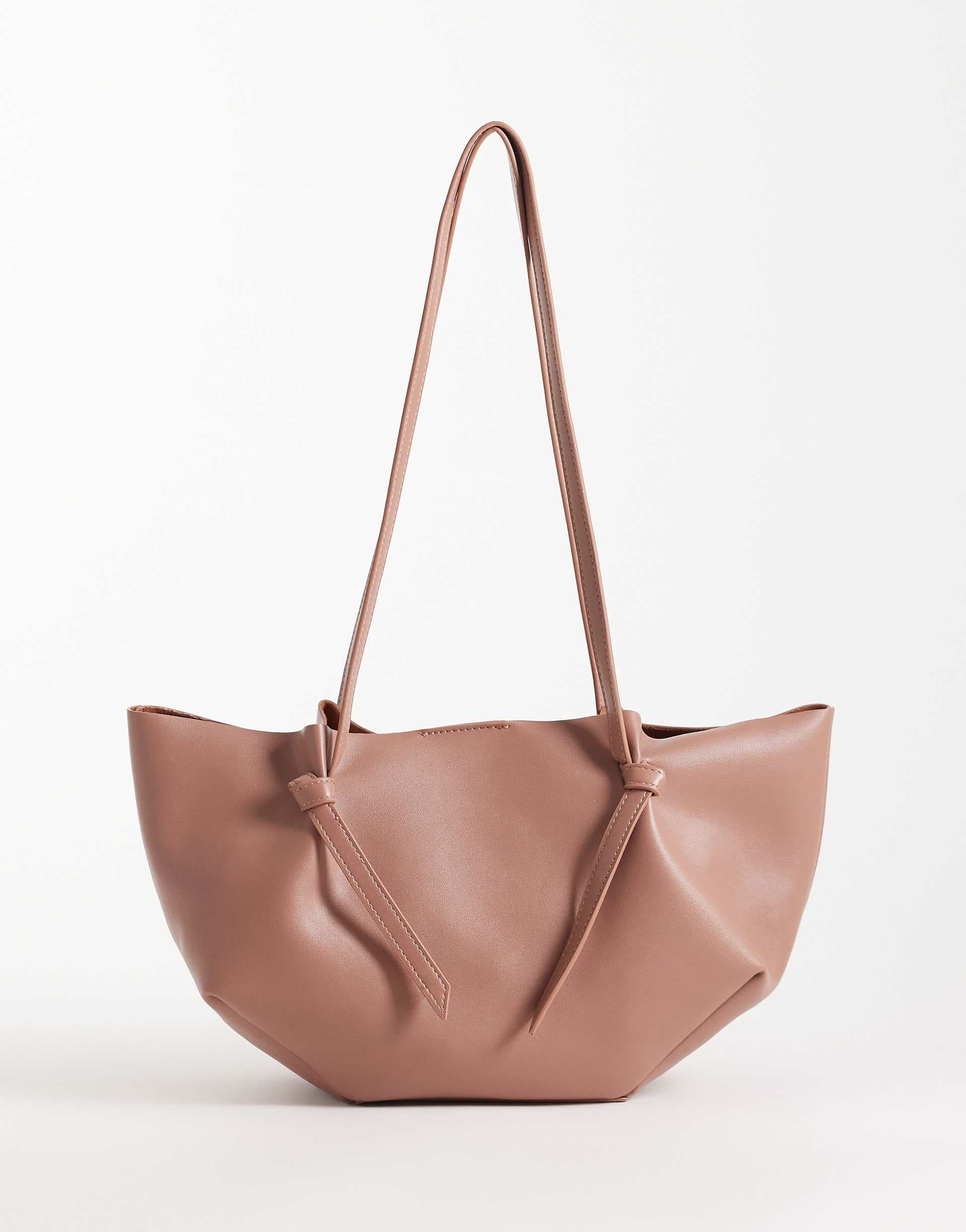 ASOS DESIGN mini scoop pinched tote with internal pouch in dusky pink