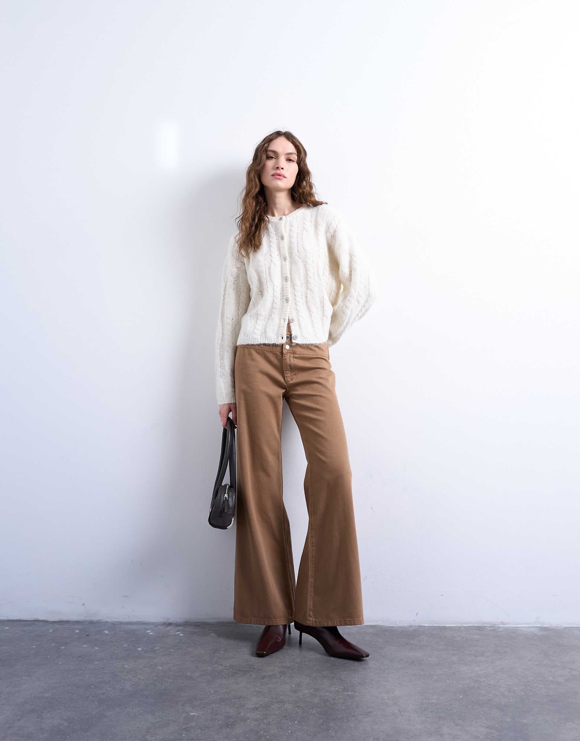 Topshop low rise flared pants in brown