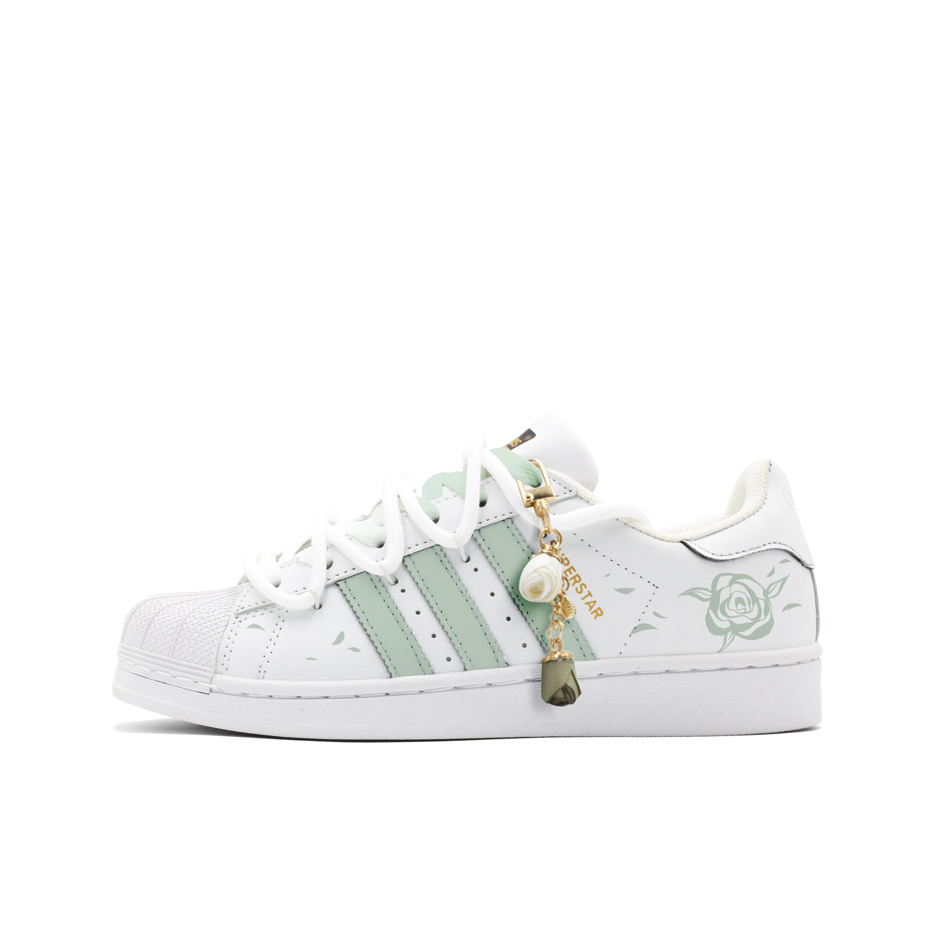 【Custom Sneakers】adidas originals SUPERSTAR Rose Versatile Comfortable Fashion Anti-Slip Wear-Resistant Low-Top Skate Shoes Unisex Green White