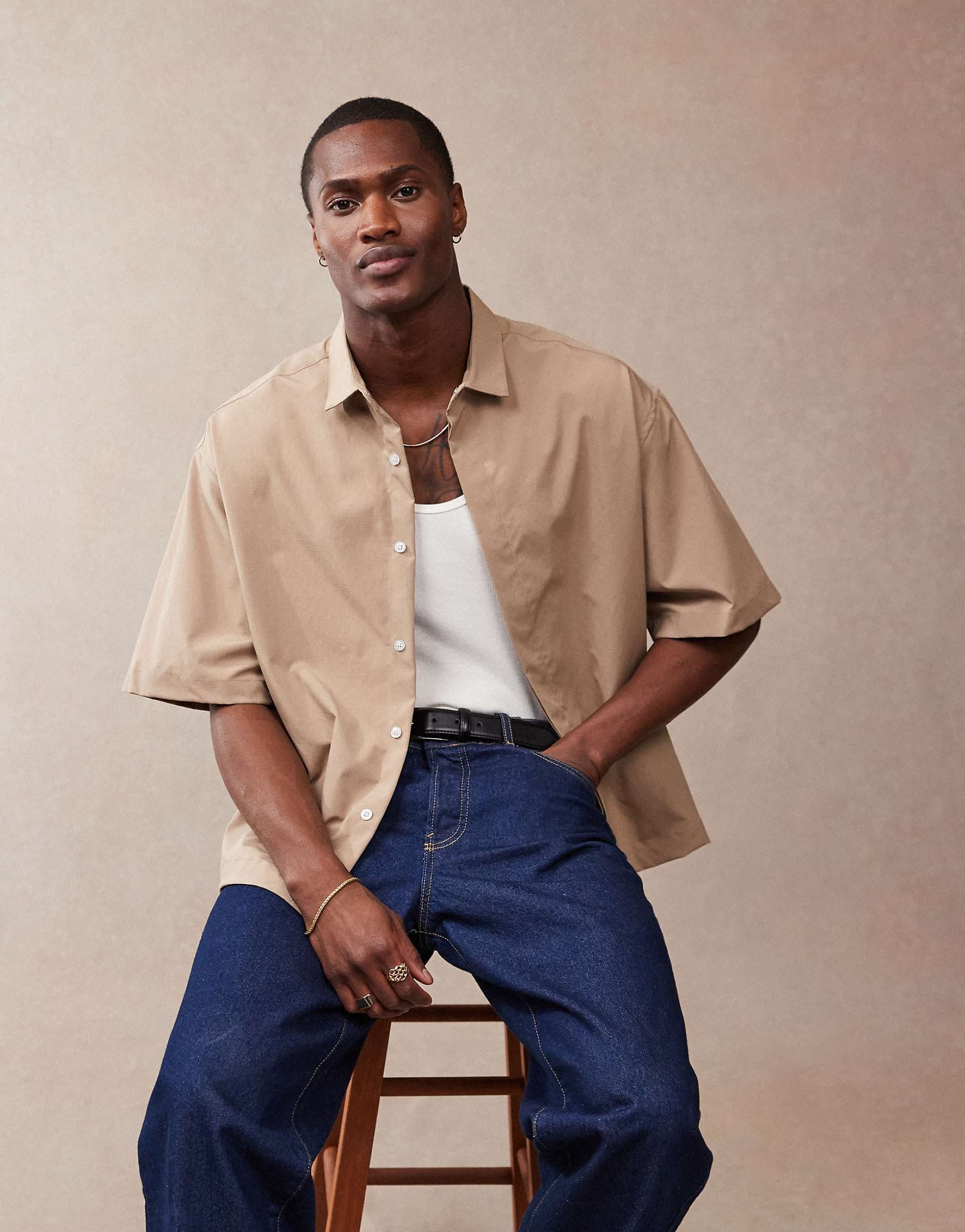 ASOS DESIGN boxy oversized shirt in beige