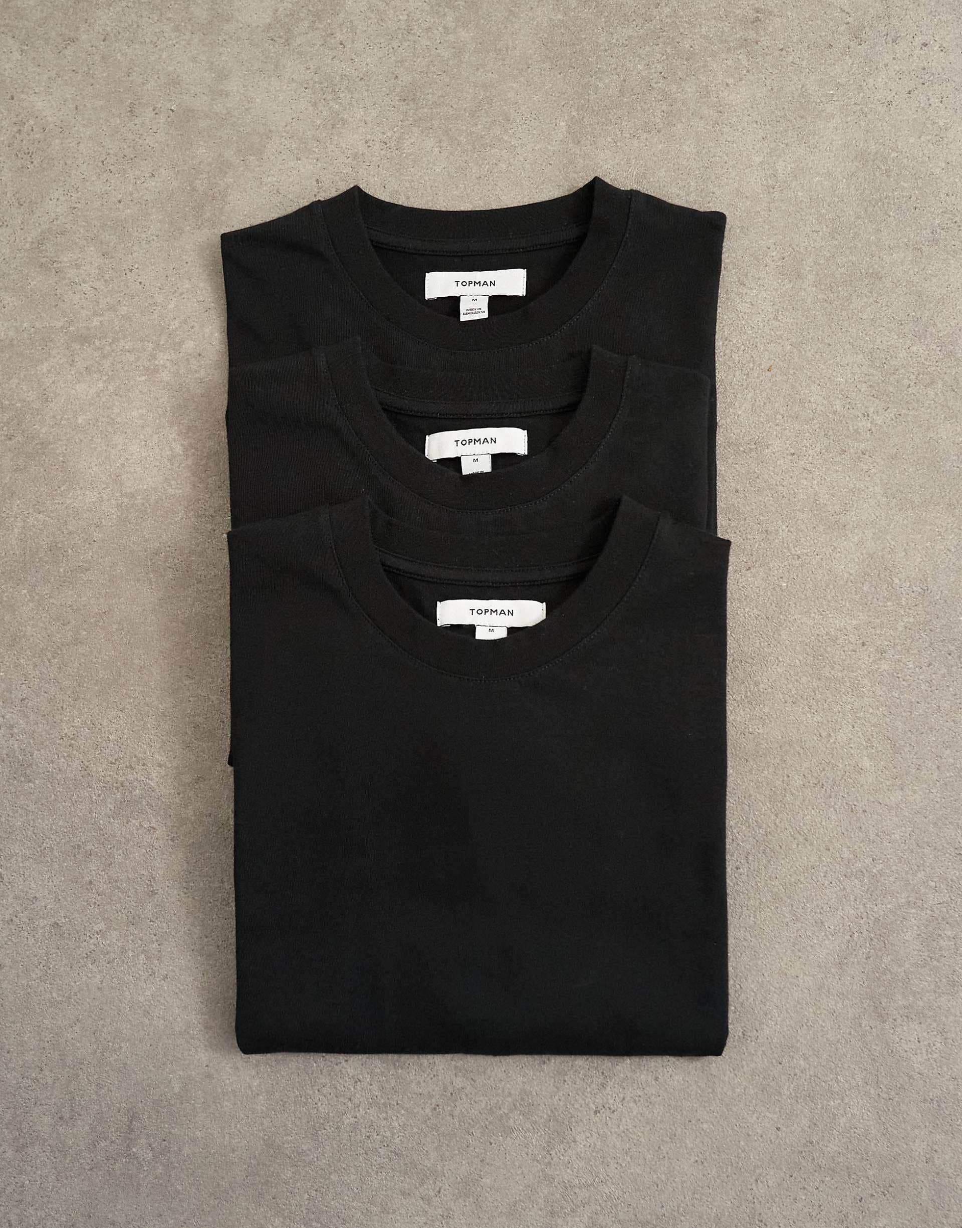Topman 3 pack classic fit T-shirt in black