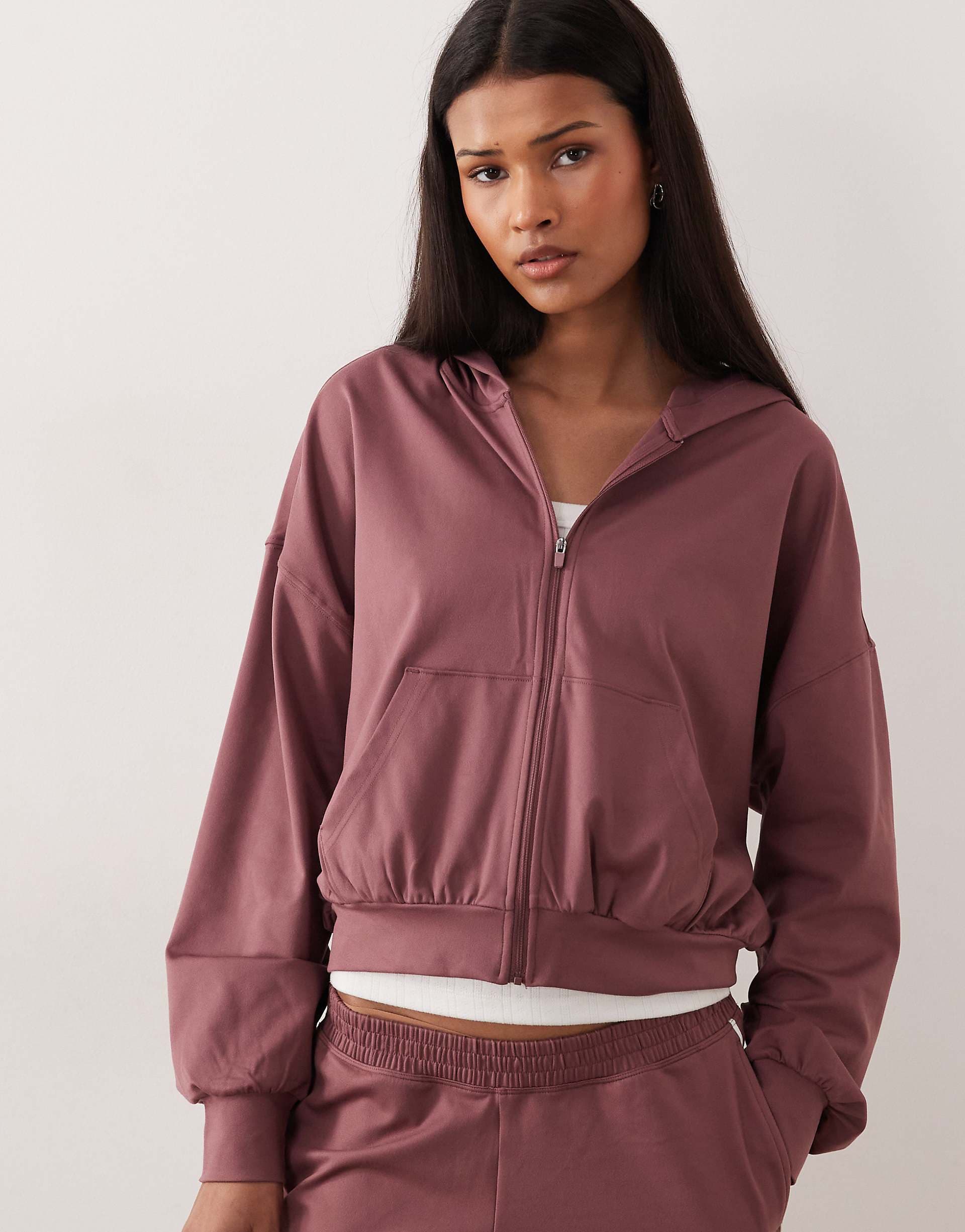 Gilly Hicks slouchy crop full zip hoodie in rose brown - part of a set