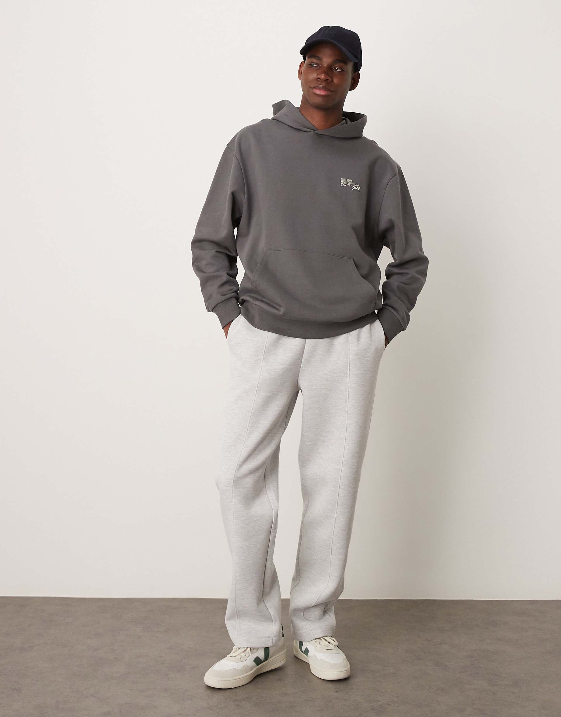 ASOS DESIGN heavyweight straight sweatpants in scuba-style fabric in gray heather