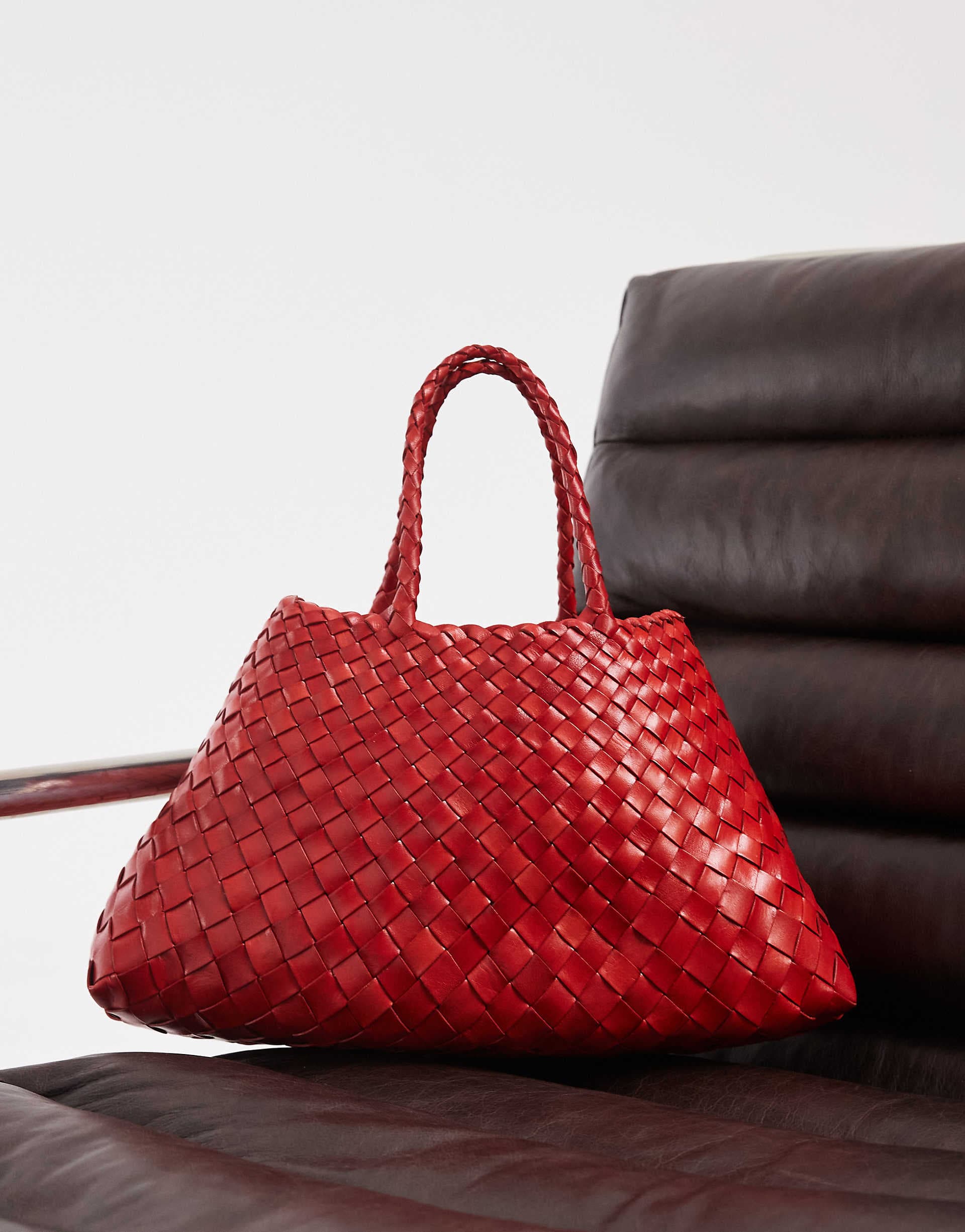 Dragon Diffusion Santa Croce small woven leather bag in poppy red