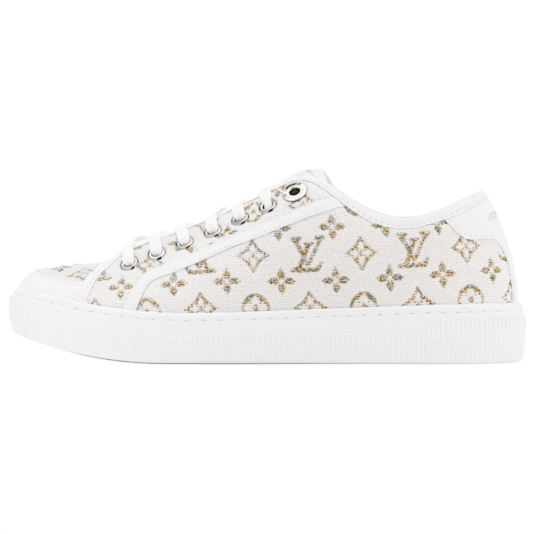 LOUIS VUITTON Lagoon Floral Round Toe Lace-Up Low-Top Canvas Shoes Women's White