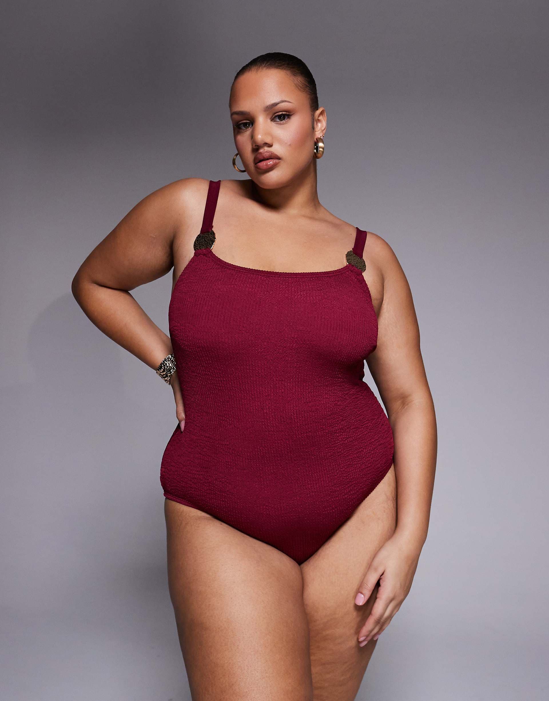 South Beach Curve crinkle swimsuit in burgundy