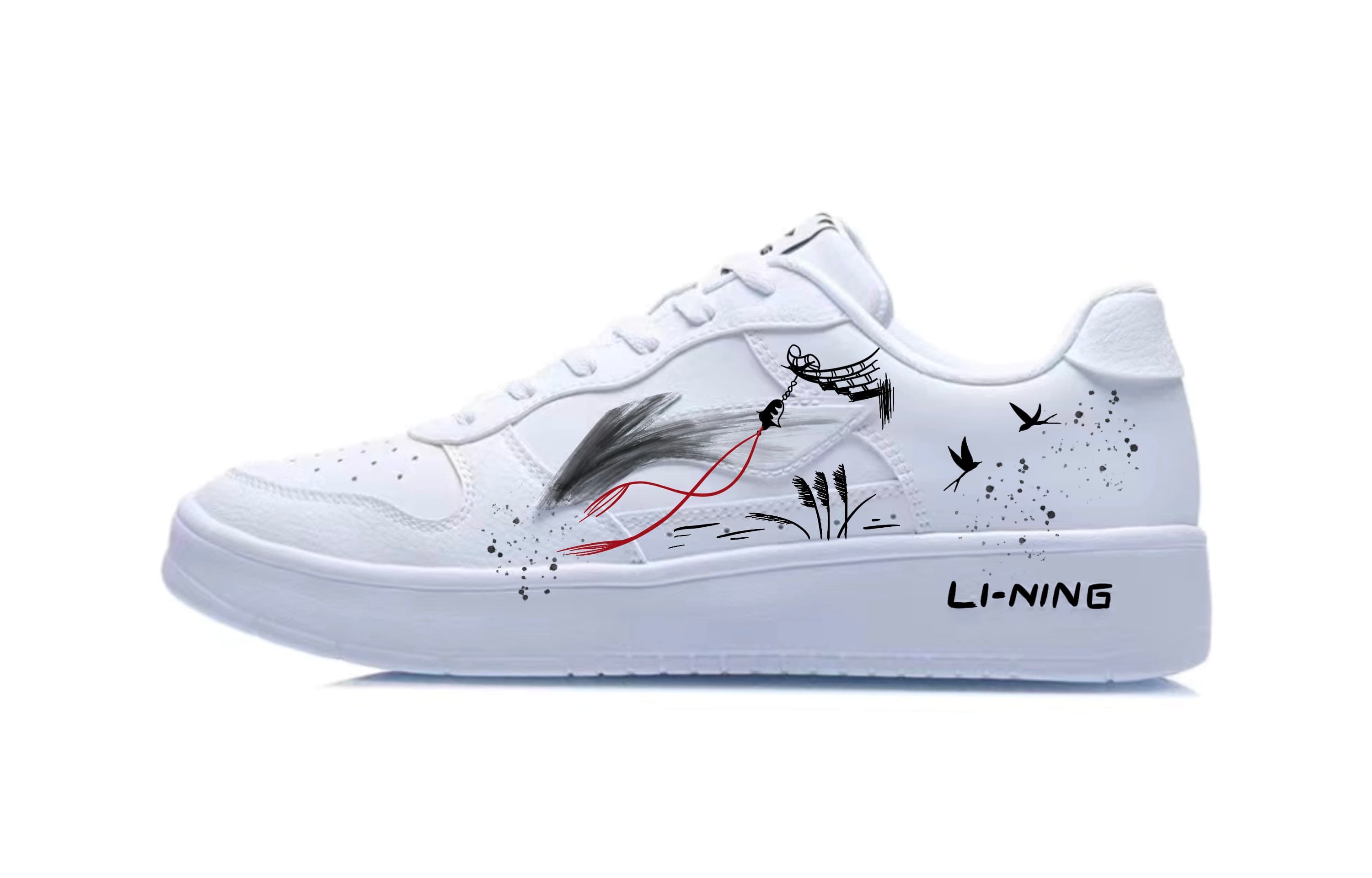LiNing Pontoon Boats Anti-Slip And Wear-Resistant Breathable Low-Top Skateboard Shoes Unisex Black White