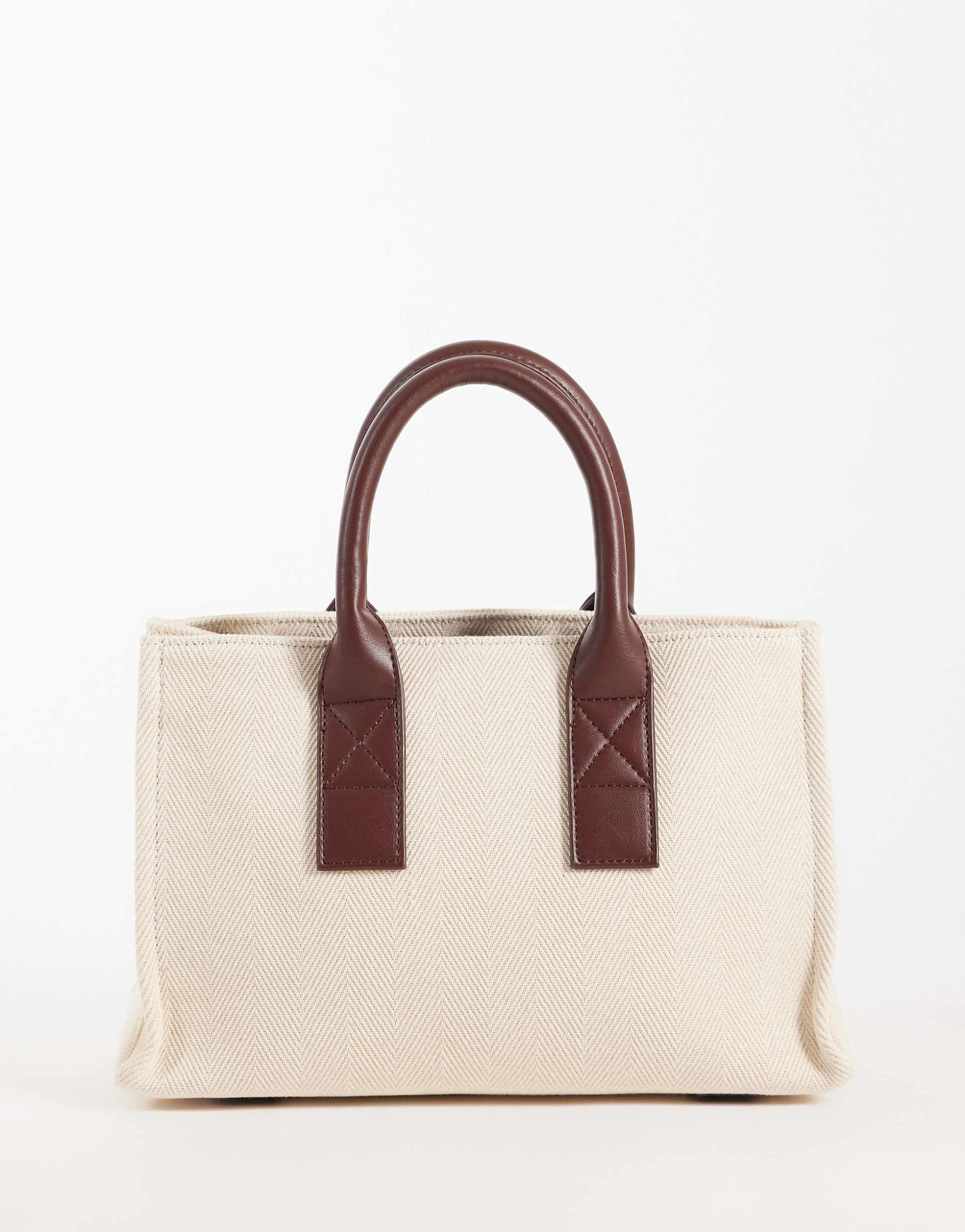 ASOS DESIGN classic structured tote bag in ecru and tan