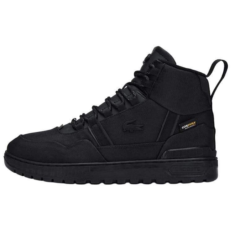 LACOSTE Fabric Fashion Trendy Casual Slip-Resistant High-Top Sneakers Men's Black