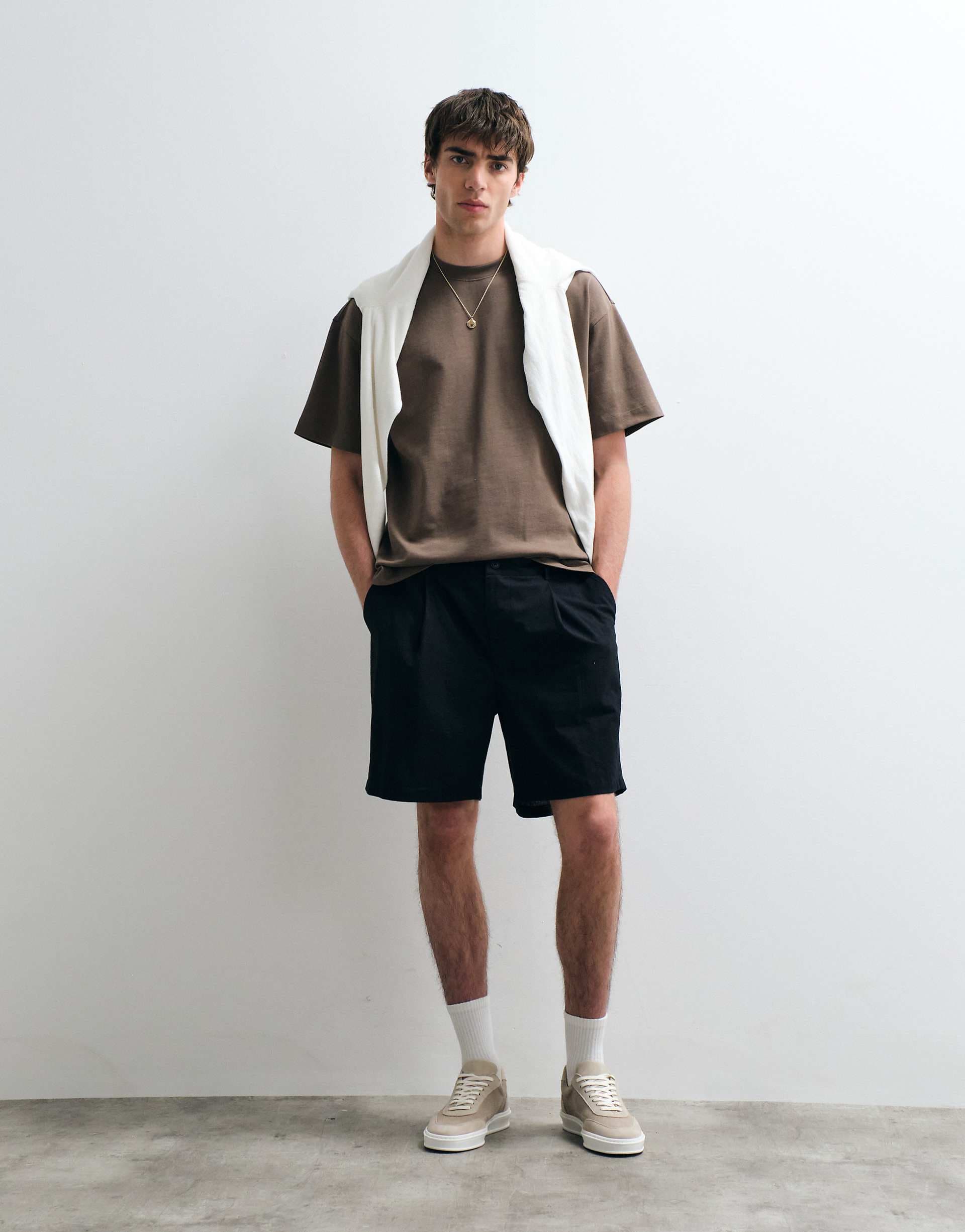 ASOS COLLECTIVE pleated cotton-linen blend shorts in black