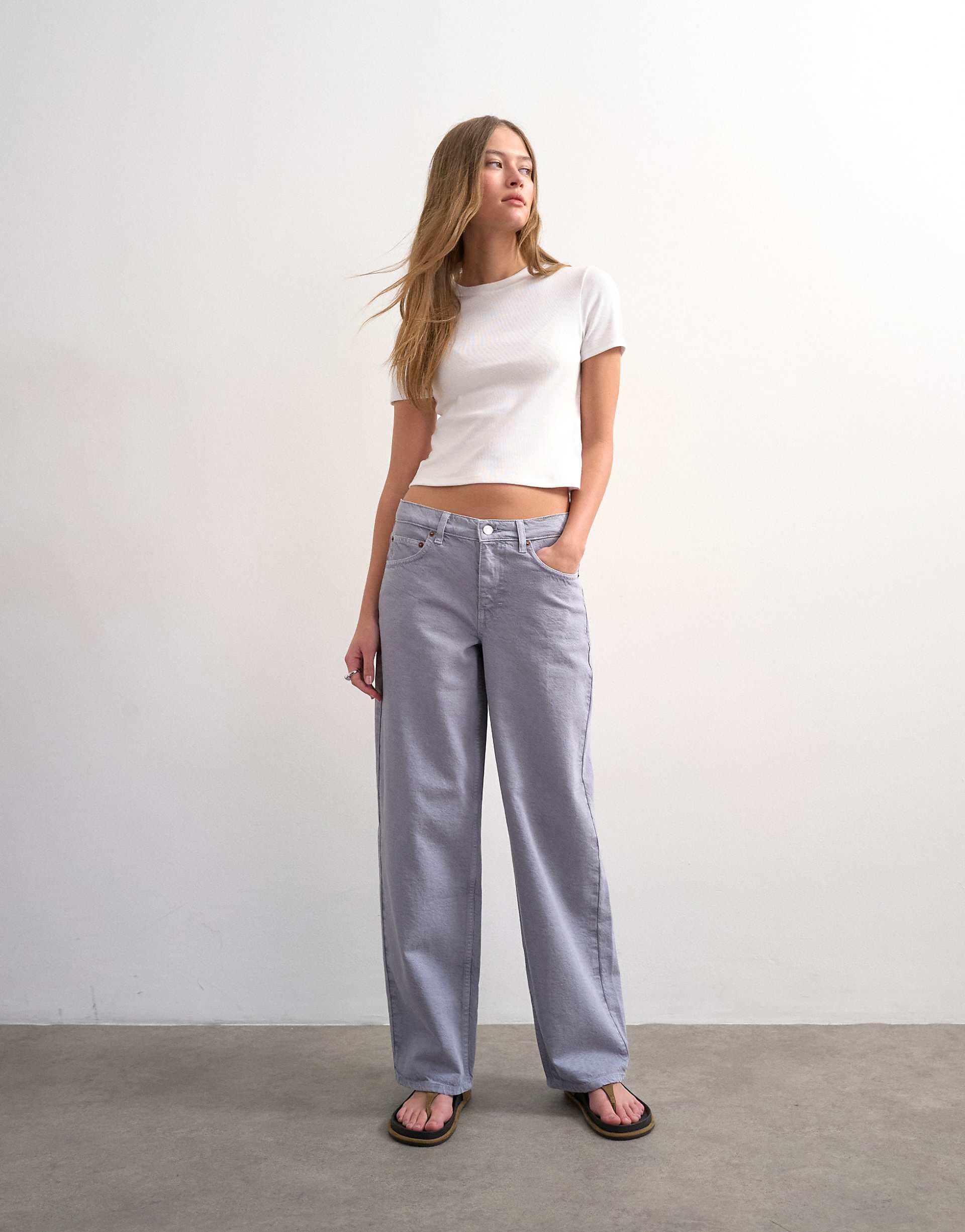 Topshop Cinch low rise relaxed jeans in lilac