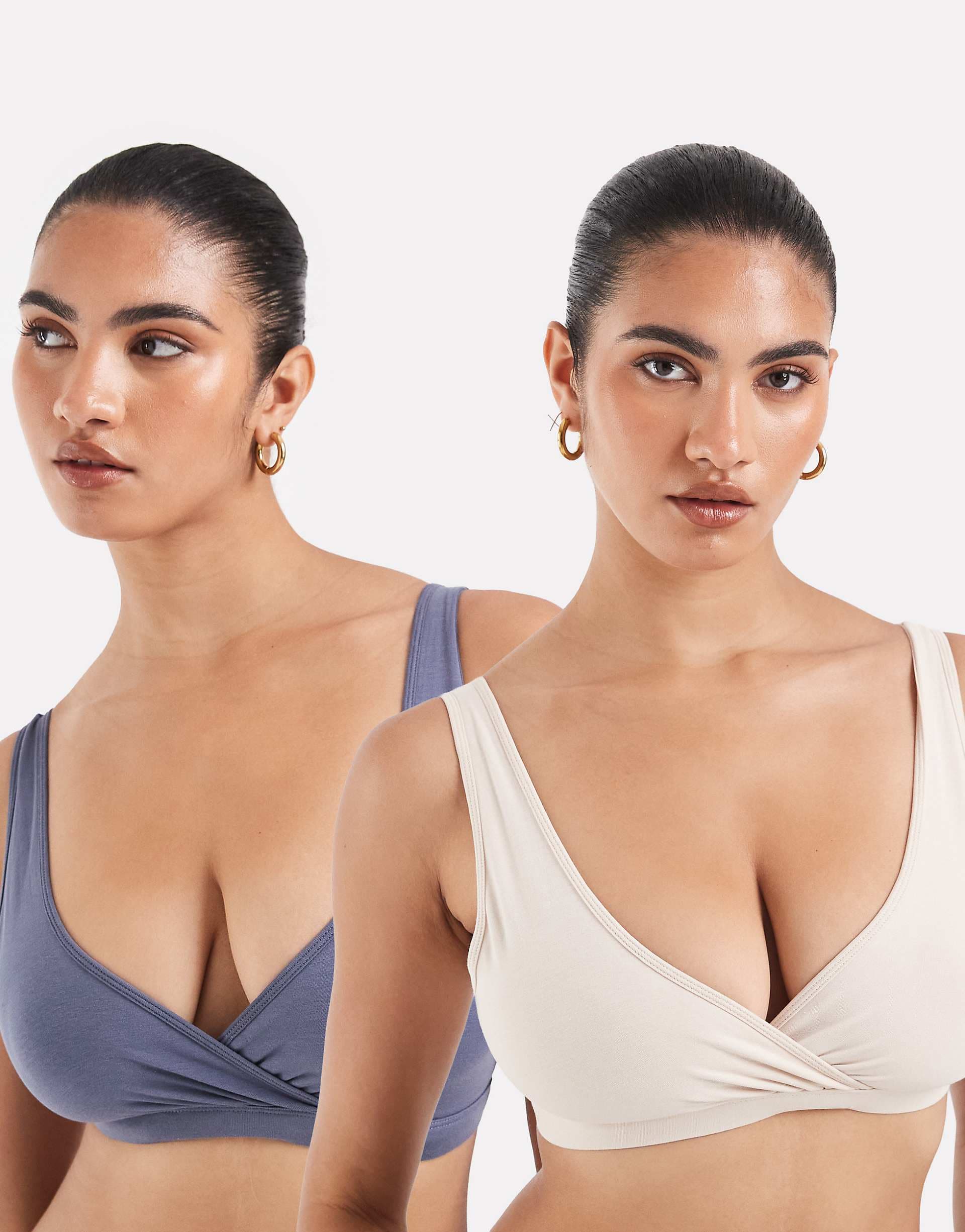 Lindex Maternity 2 pack nursing bras in blue and cream