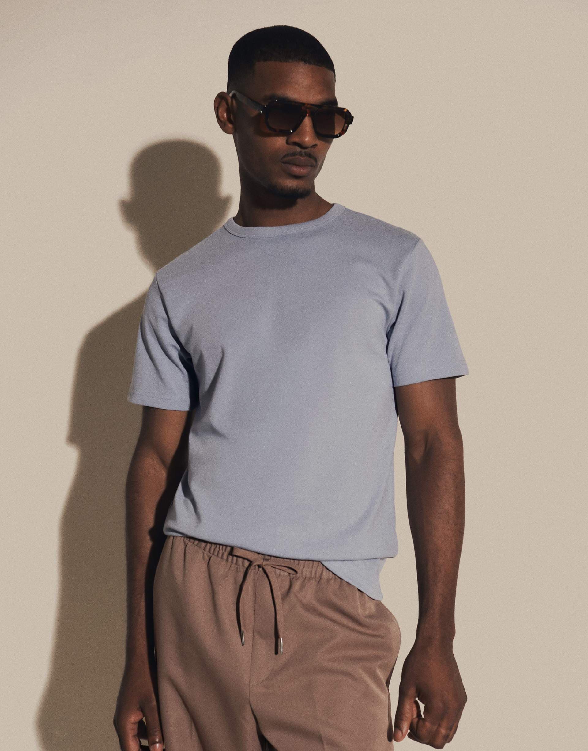 ASOS DESIGN breatheMAX™ heavyweight regular fit t-shirt in light blue cotton blend
