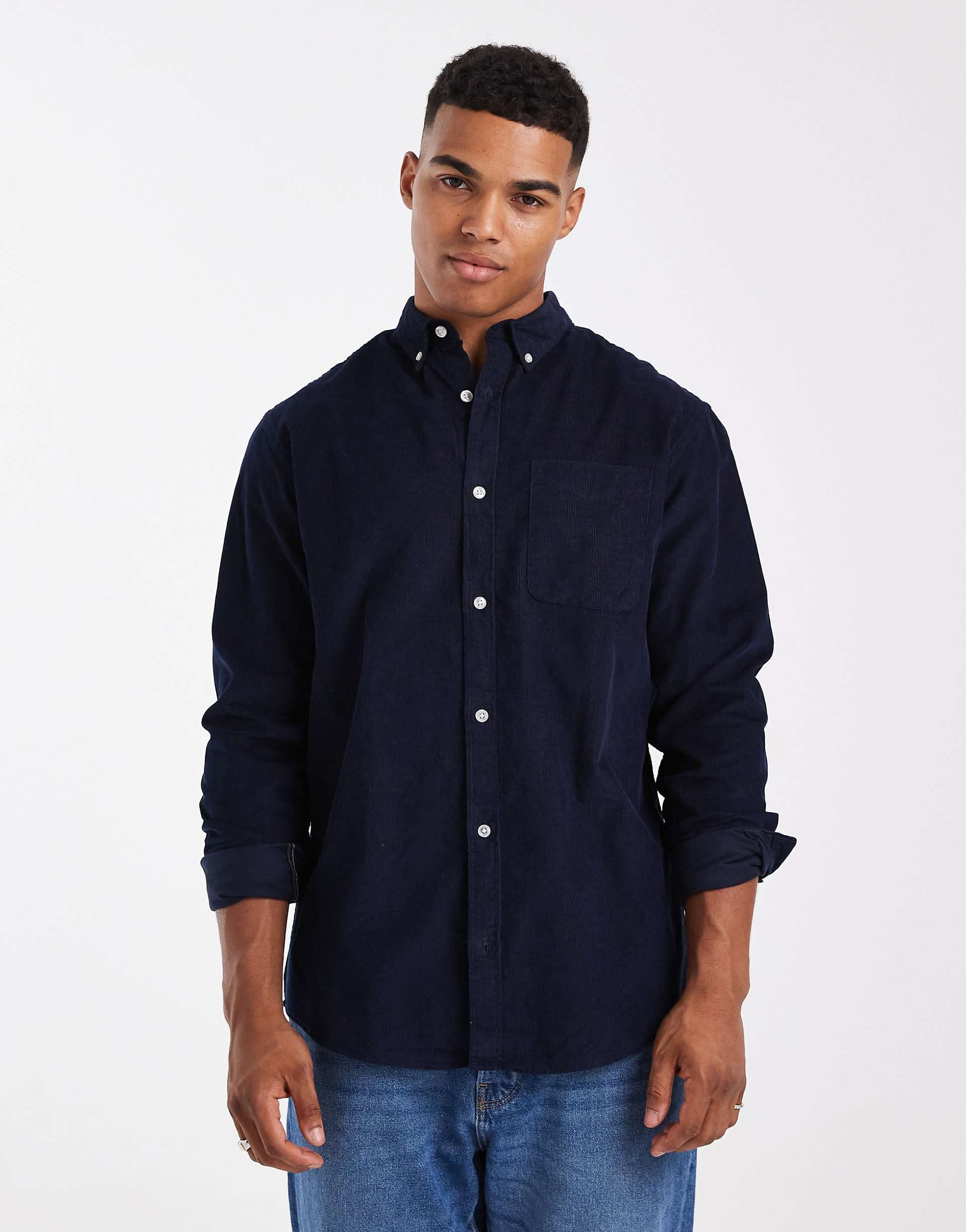 Jack & Jones cord shirt with pocket in navy