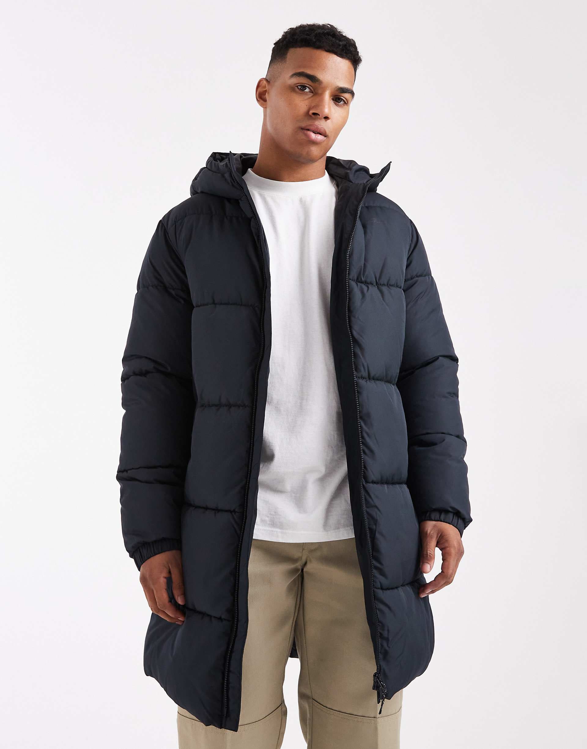 JJ Rebel longline padded coat in black