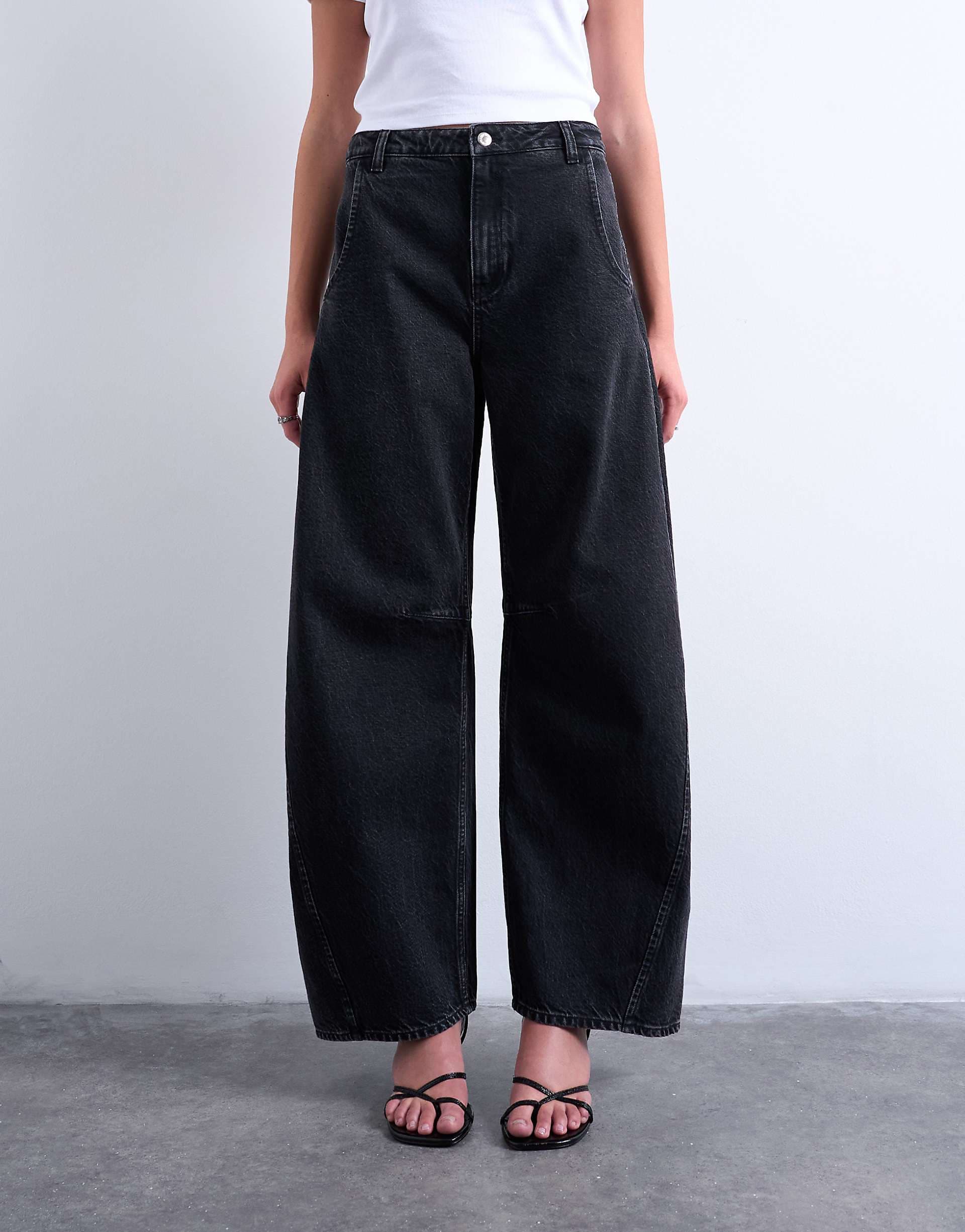 Topshop Horseshoe high rise barrel jeans circular design in washed black