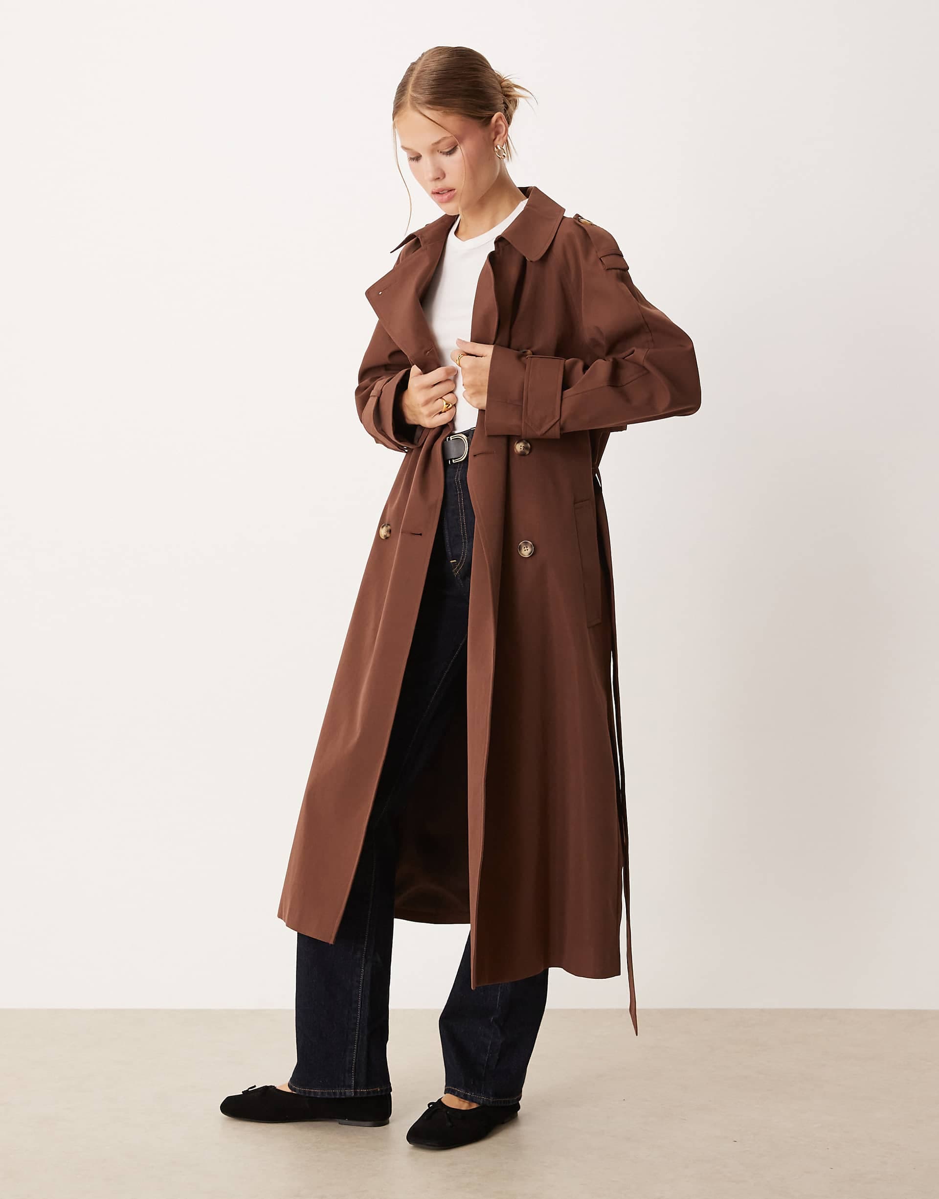 ASOS DESIGN longline trench coat in chocolate