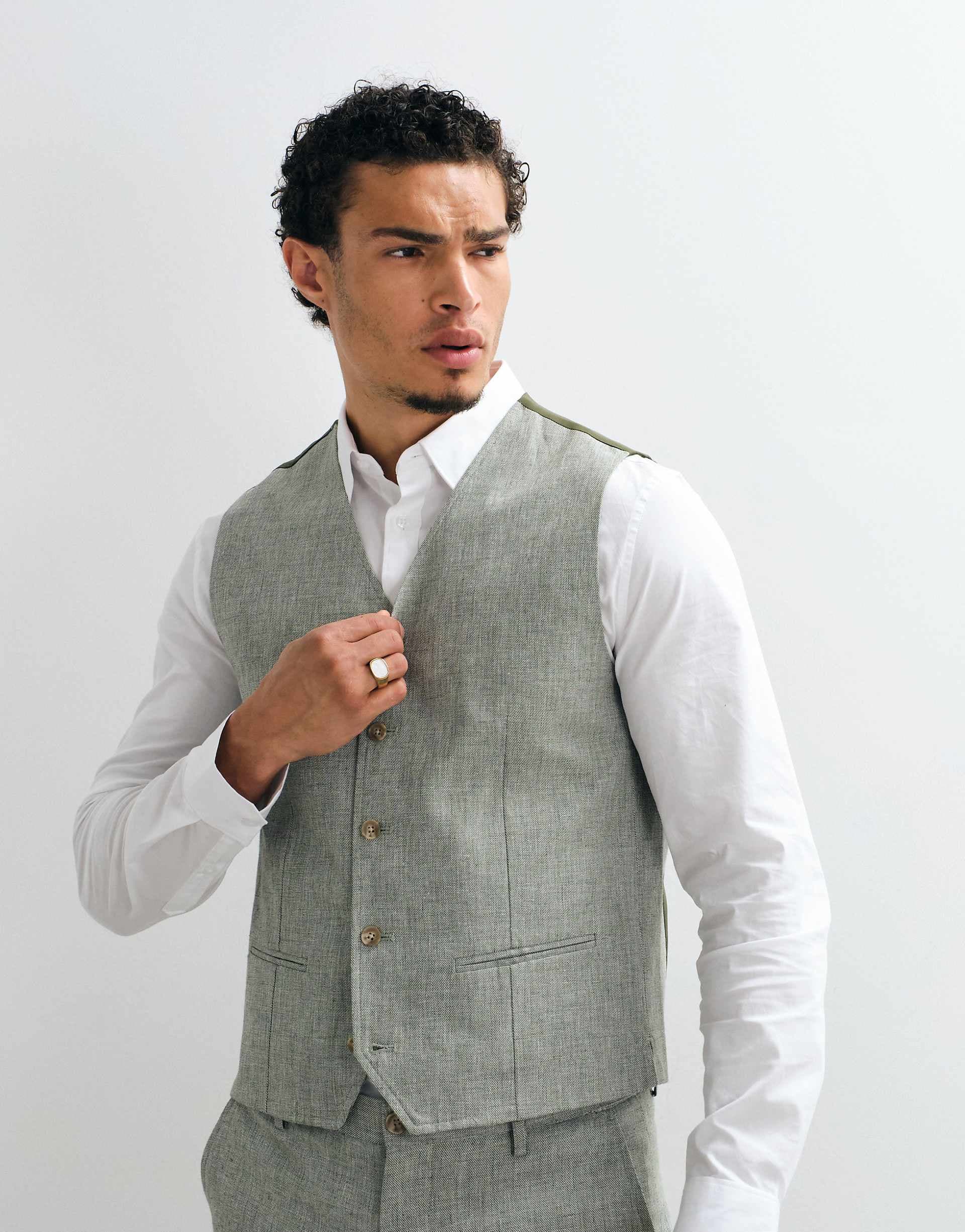 Jack & Jones Premium linen blend vest in sage green - part of a set