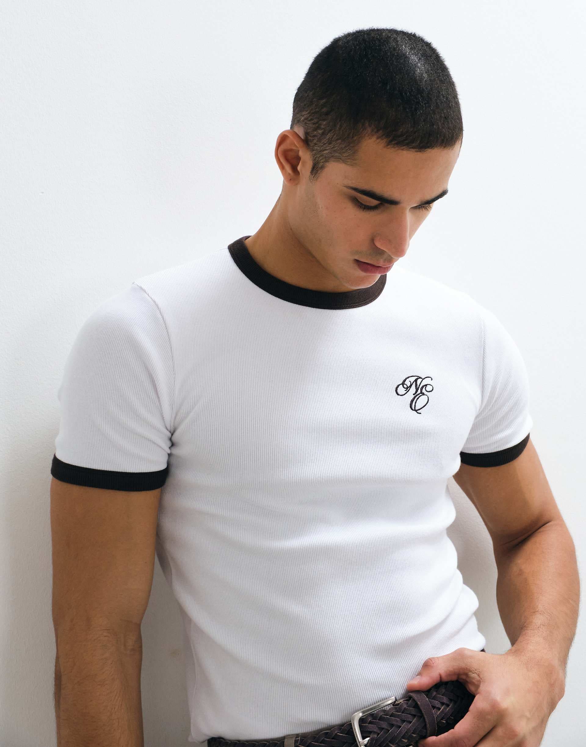ASOS DESIGN muscle ringer T-shirt with chest graphic in white ribbed fabric