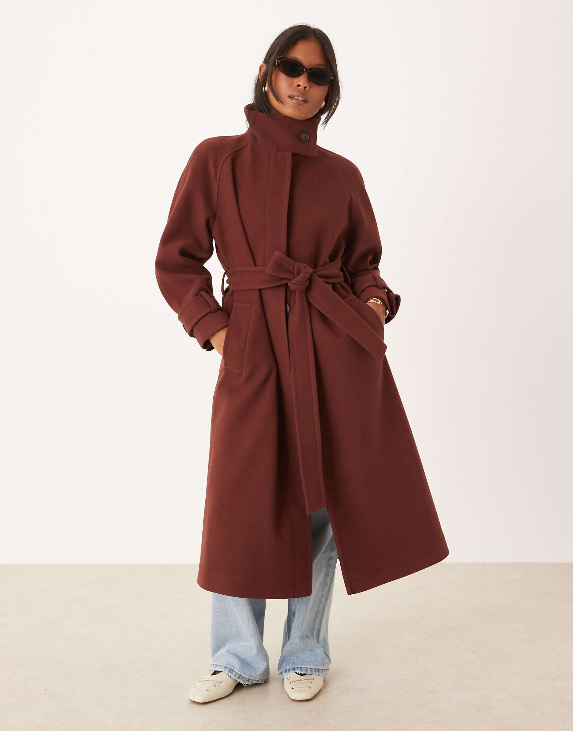 ASOS DESIGN Petite funnel neck longline formal trench coat in rust