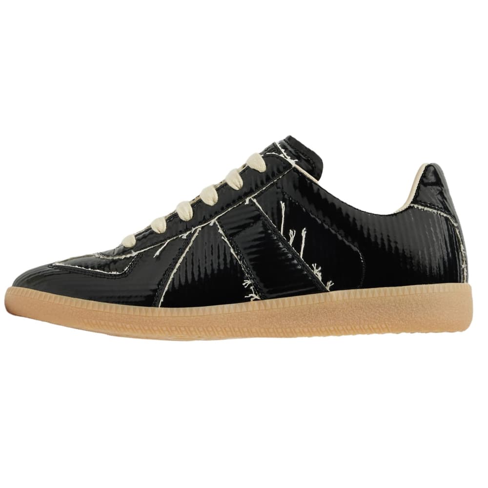 Maison Margiela Replica Lambskin Leather Round Toe Lace-Up Low-Top Sneakers Women's Black