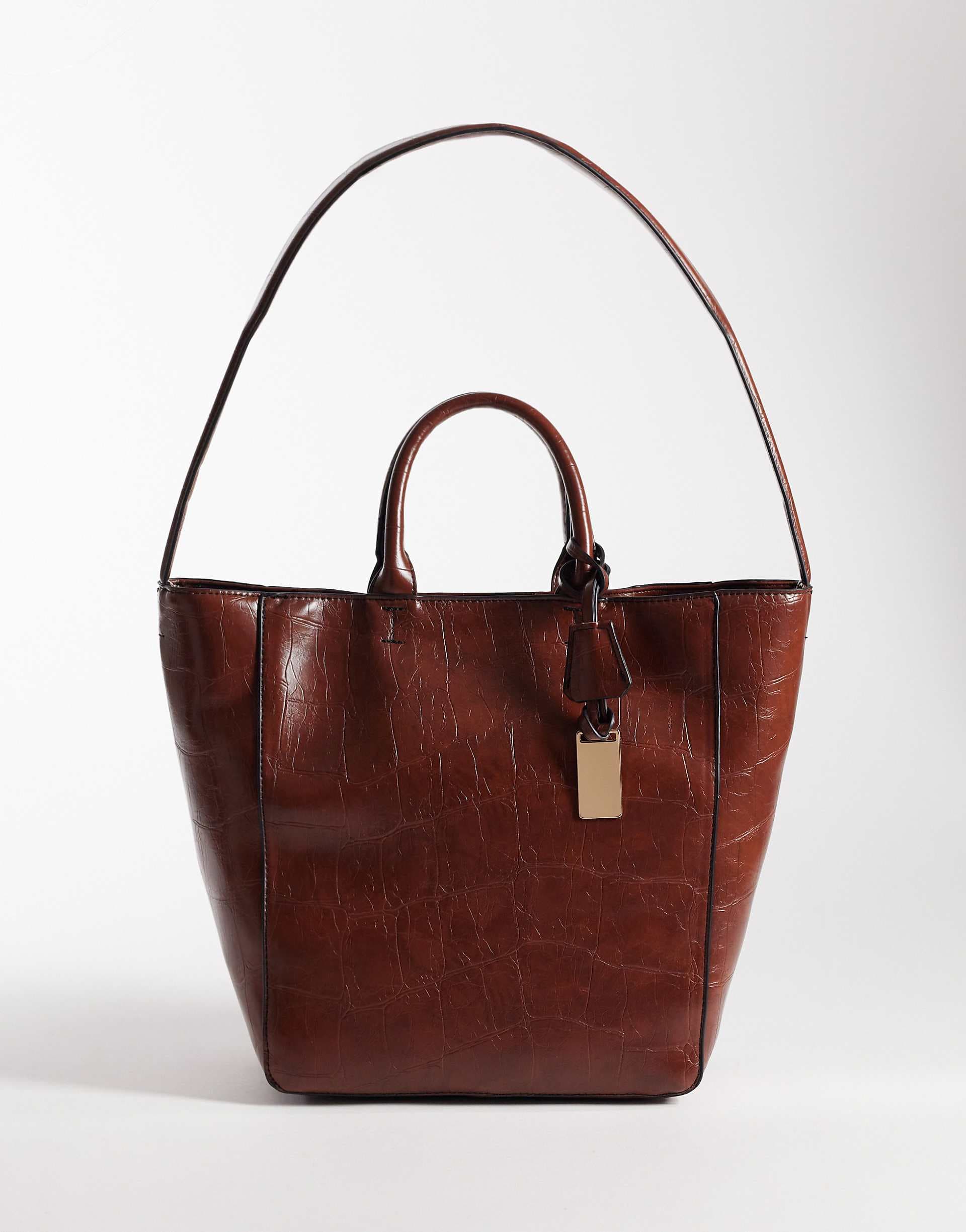 ASOS DESIGN tote with double handles in tan croc