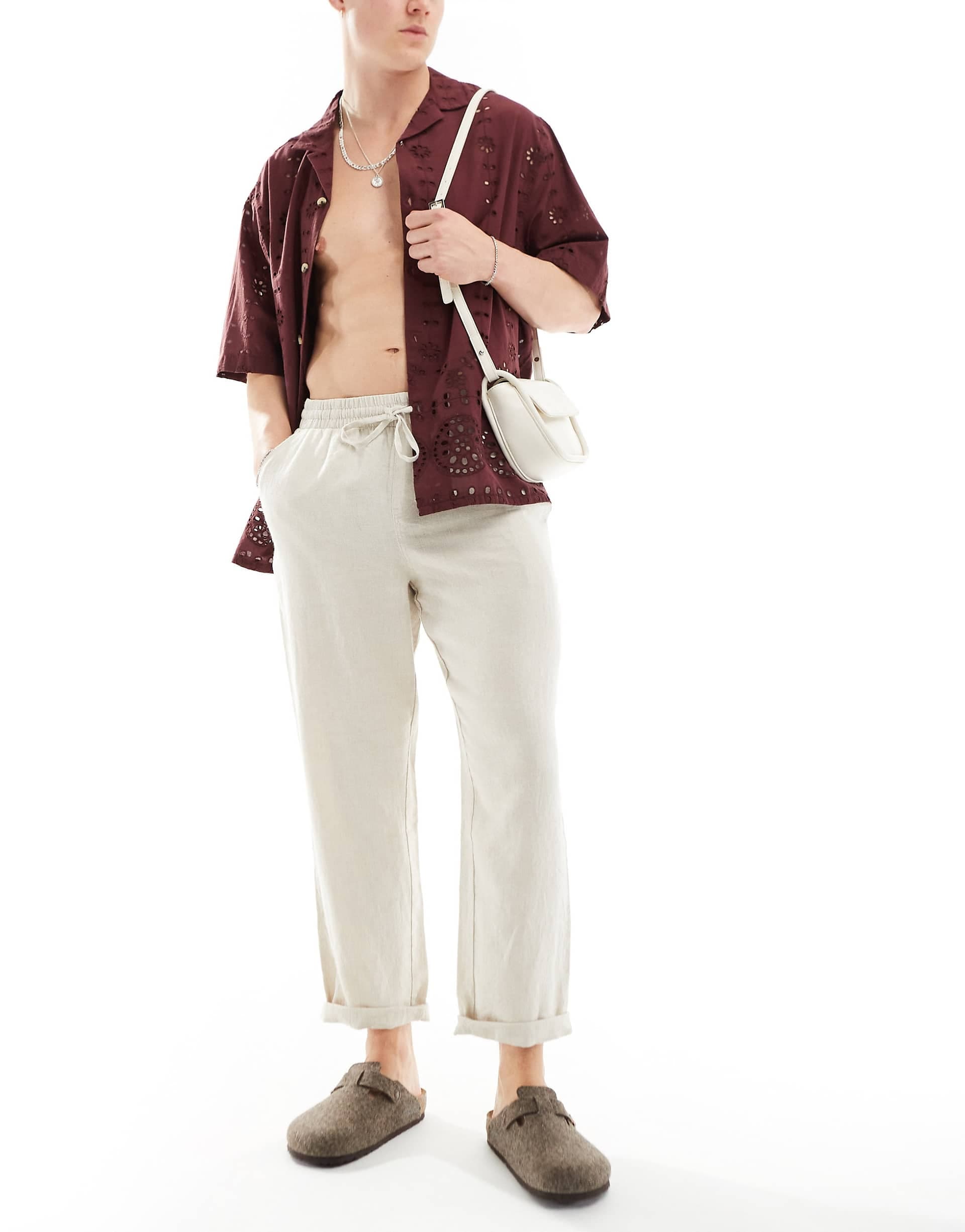 Cotton On relaxed straight leg linen pants in oatmeal