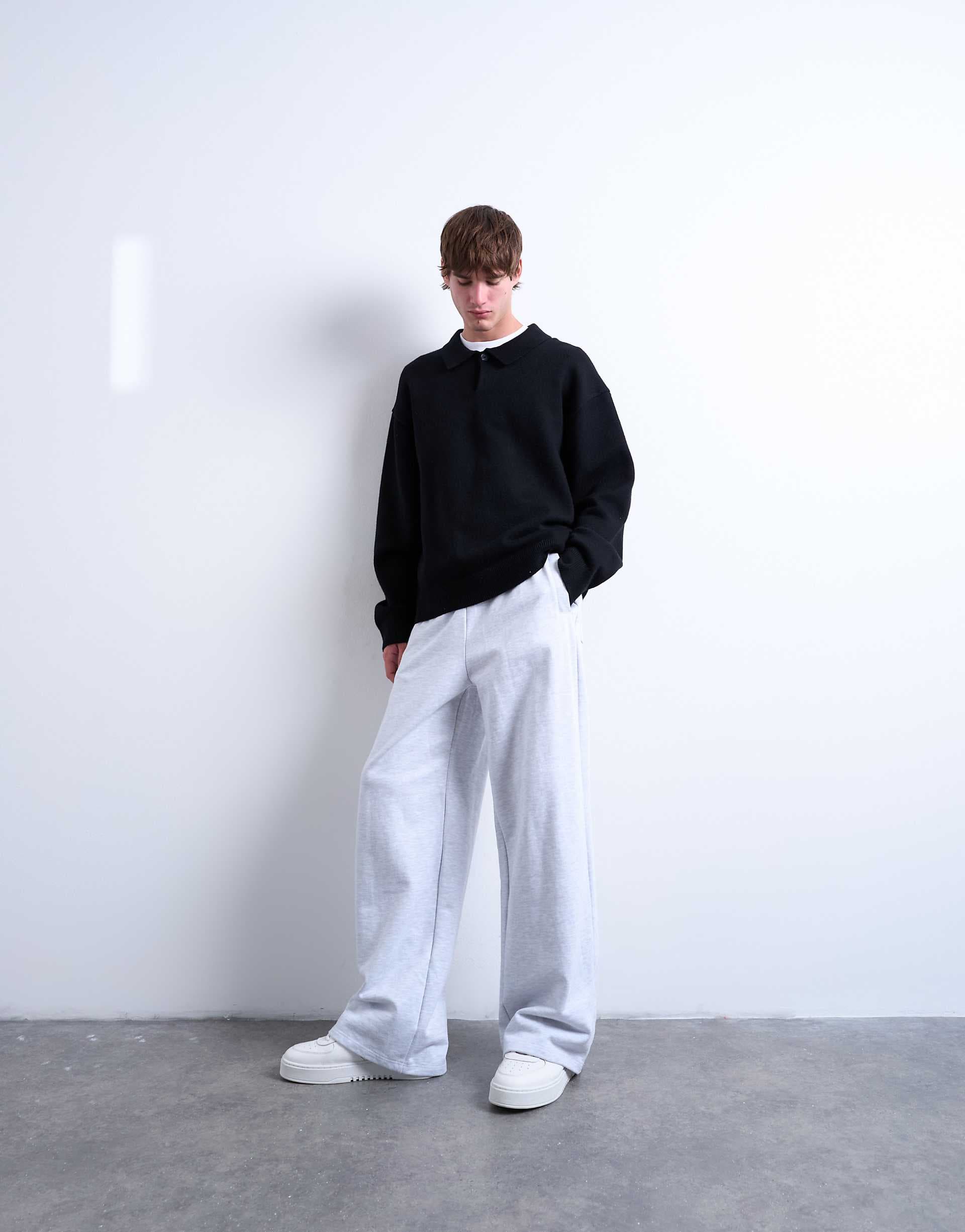 Topman heavyweight straight leg sweatpants in light heather gray