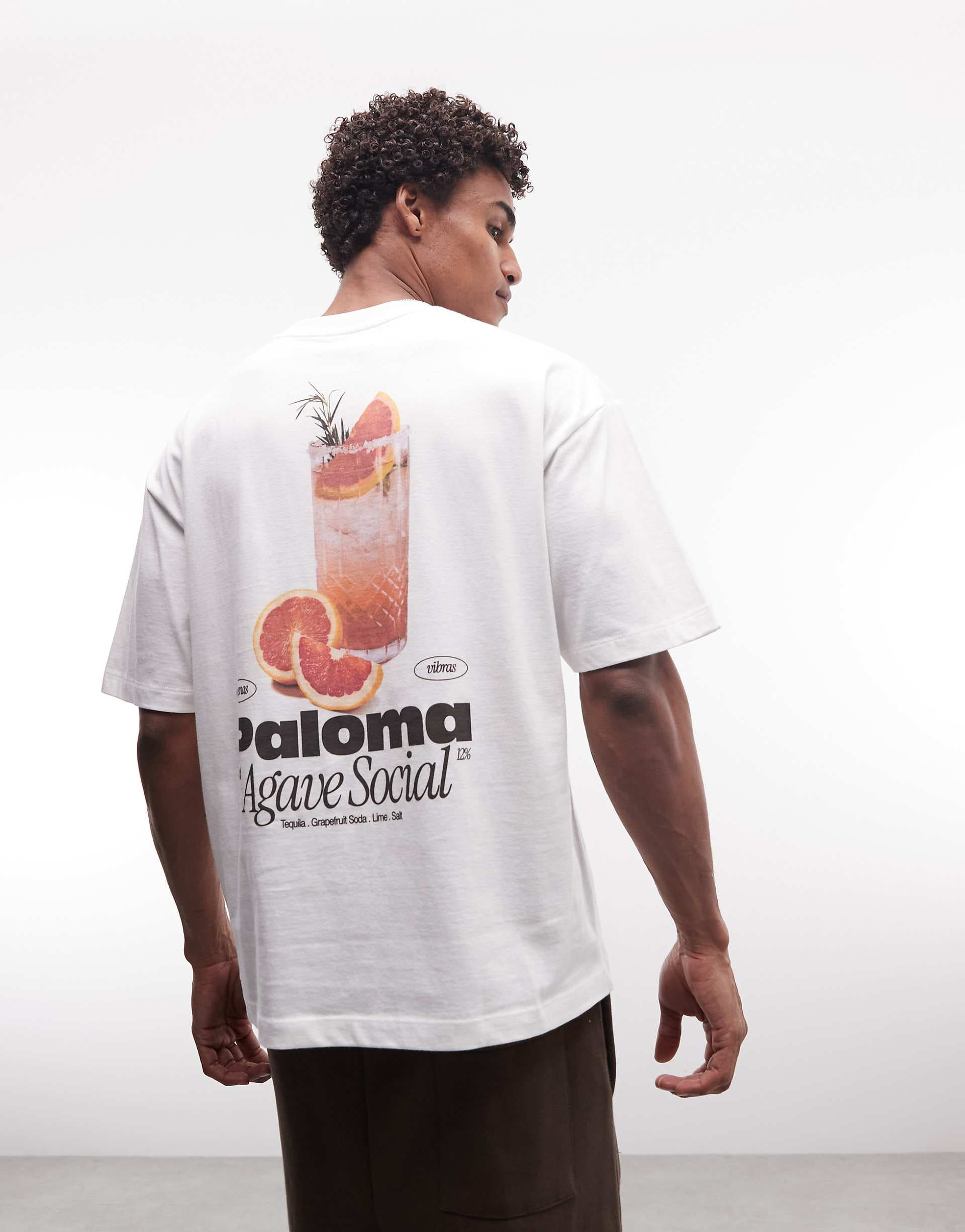 ASOS DESIGN oversized t-shirt with cocktail drink graphic in white