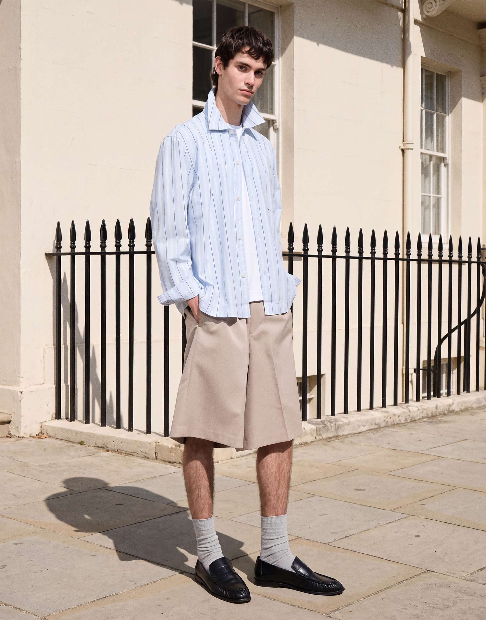 Selected long sleeve poplin shirt in blue stripes