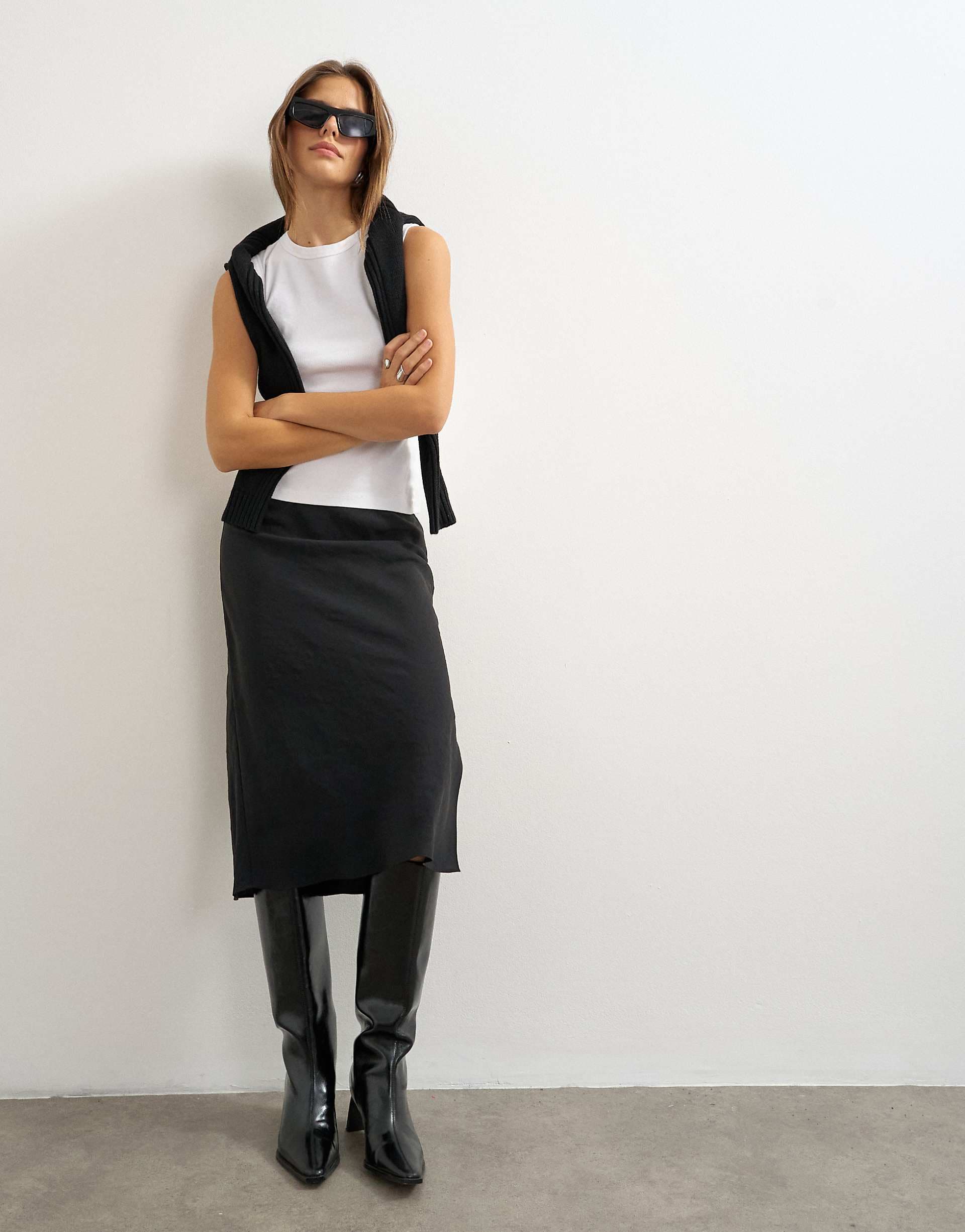 Topshop Melfi 90s length skirt in black