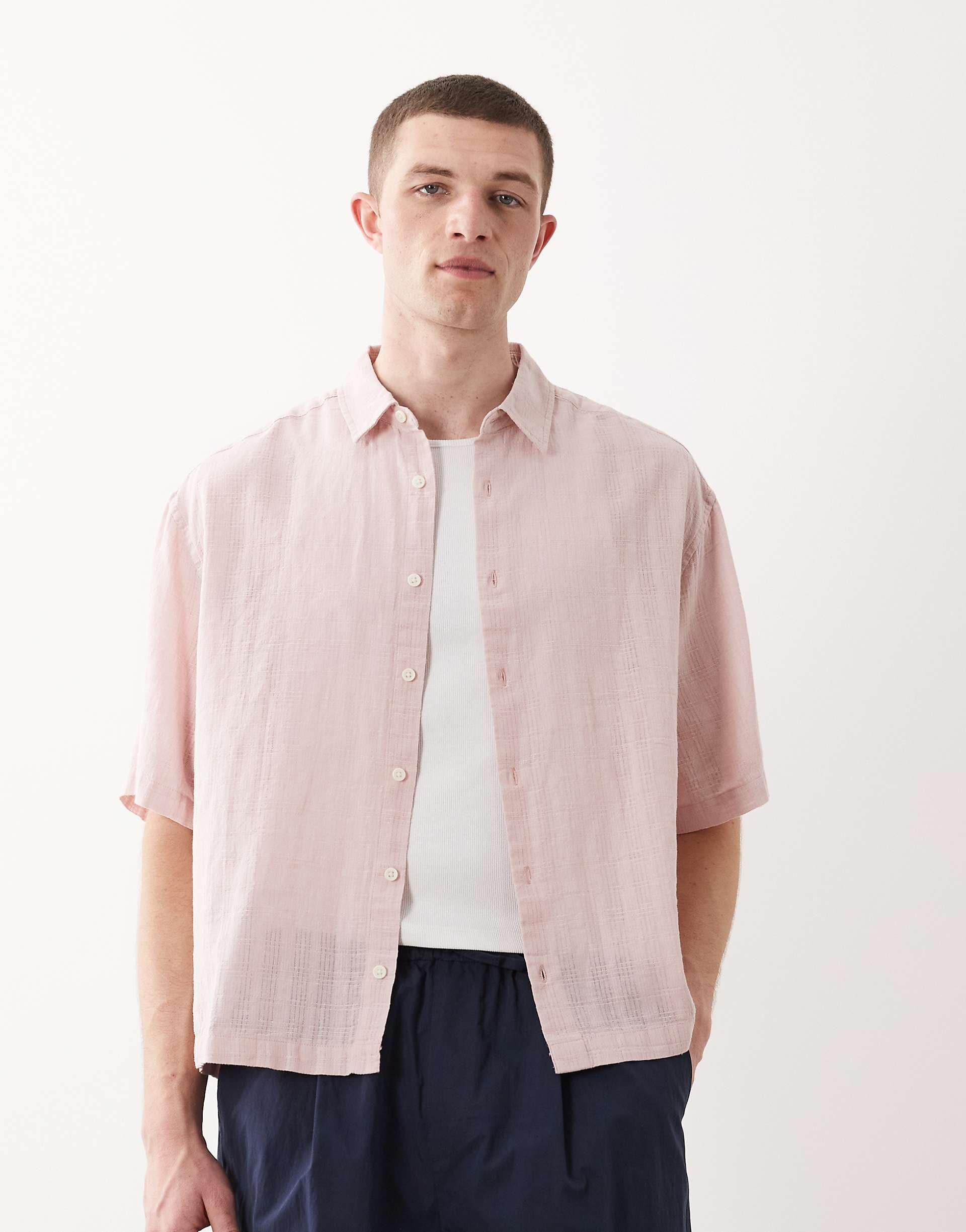 ASOS DESIGN boxy oversized linen blend shirt in pink
