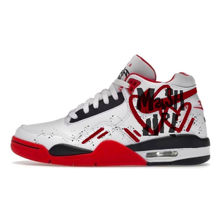 Custom Sneakers Nike Flight Legacy "Heart Graffiti" Fashion Trendy Versatile Slip-Resistant Mid-Top Retro Basketball Shoes Unisex Red/White