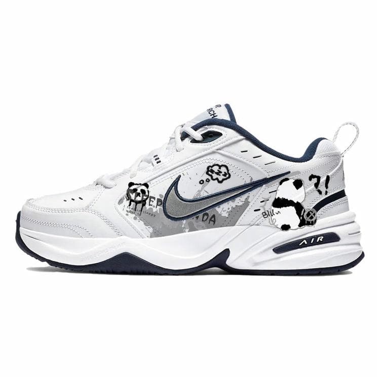 Nike Air Monarch 4 Anti-Slip Wear-Resistant Low-Top Chunky Sneakers Unisex Black White
