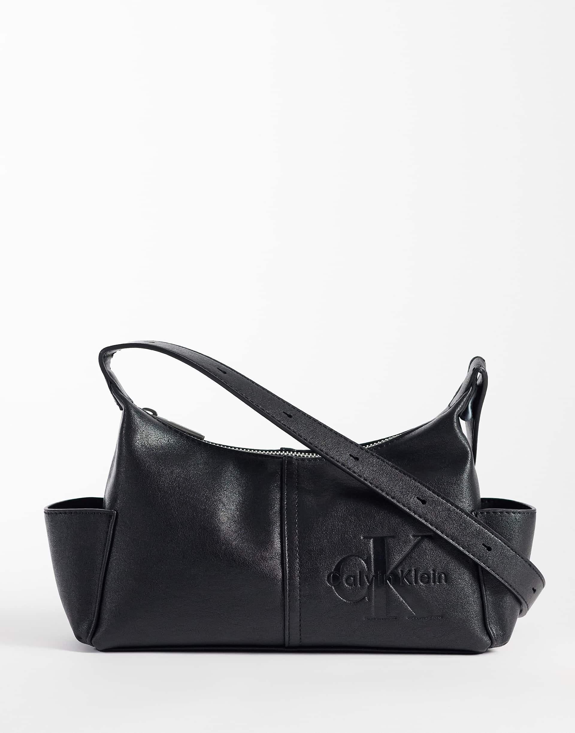 Calvin Klein monologo crossbody bag with pockets in black