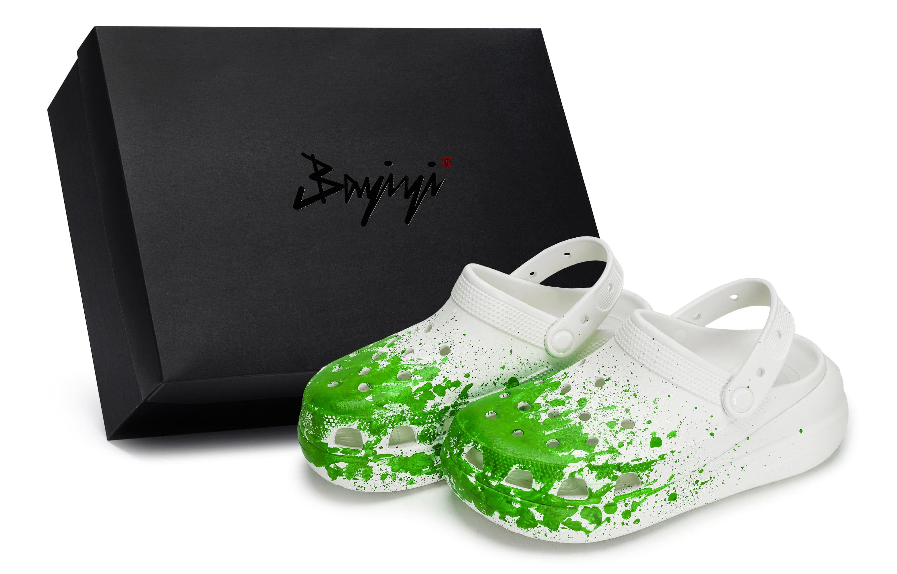 【Custom Shoes】Crocs Crush Clog 811 Made Mutual Encouragement Scene Special Box Distressed Fluid Splatter Personality Clogs Unisex White Green