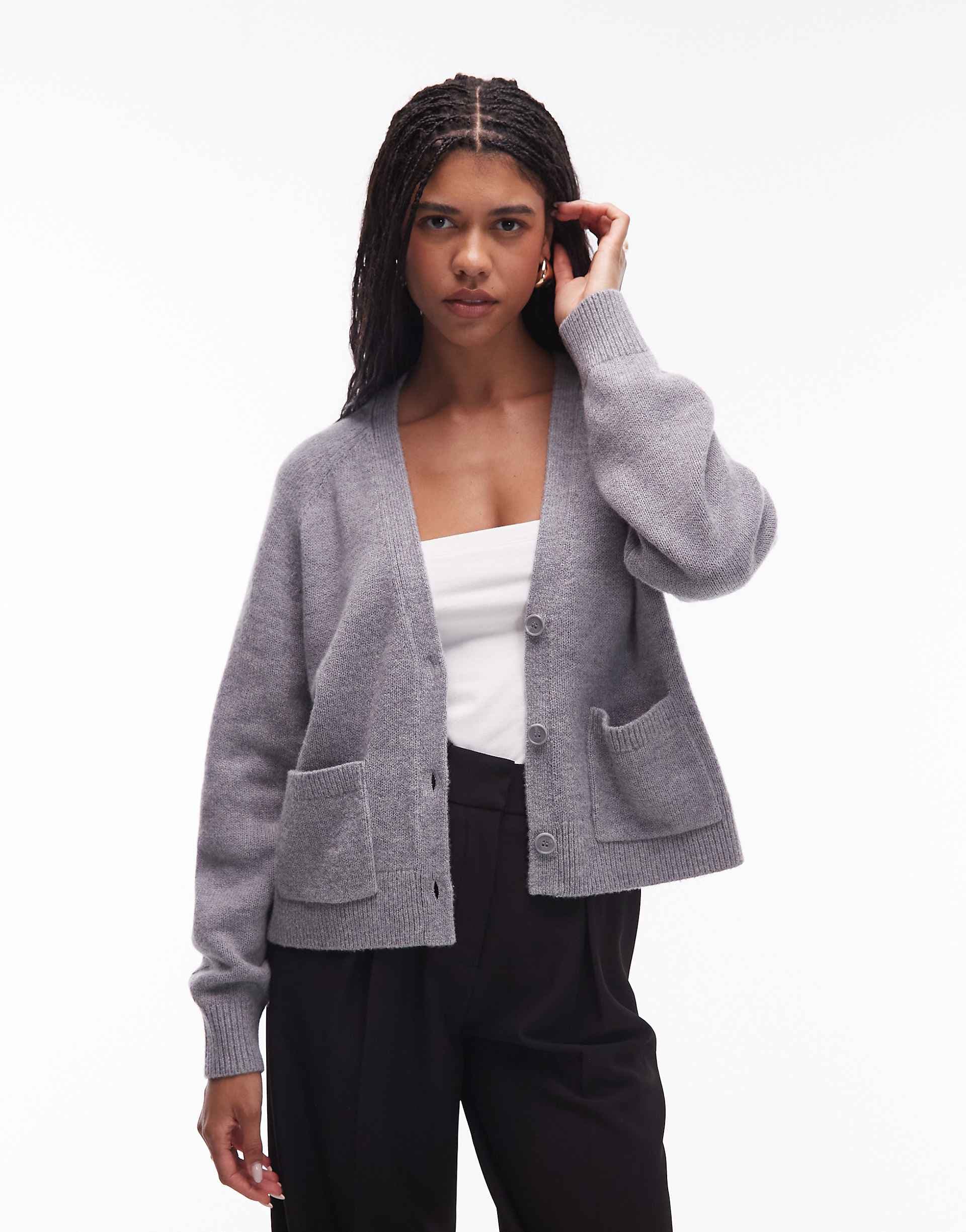 & Other Stories wool blend cardigan with patch pockets in heather gray