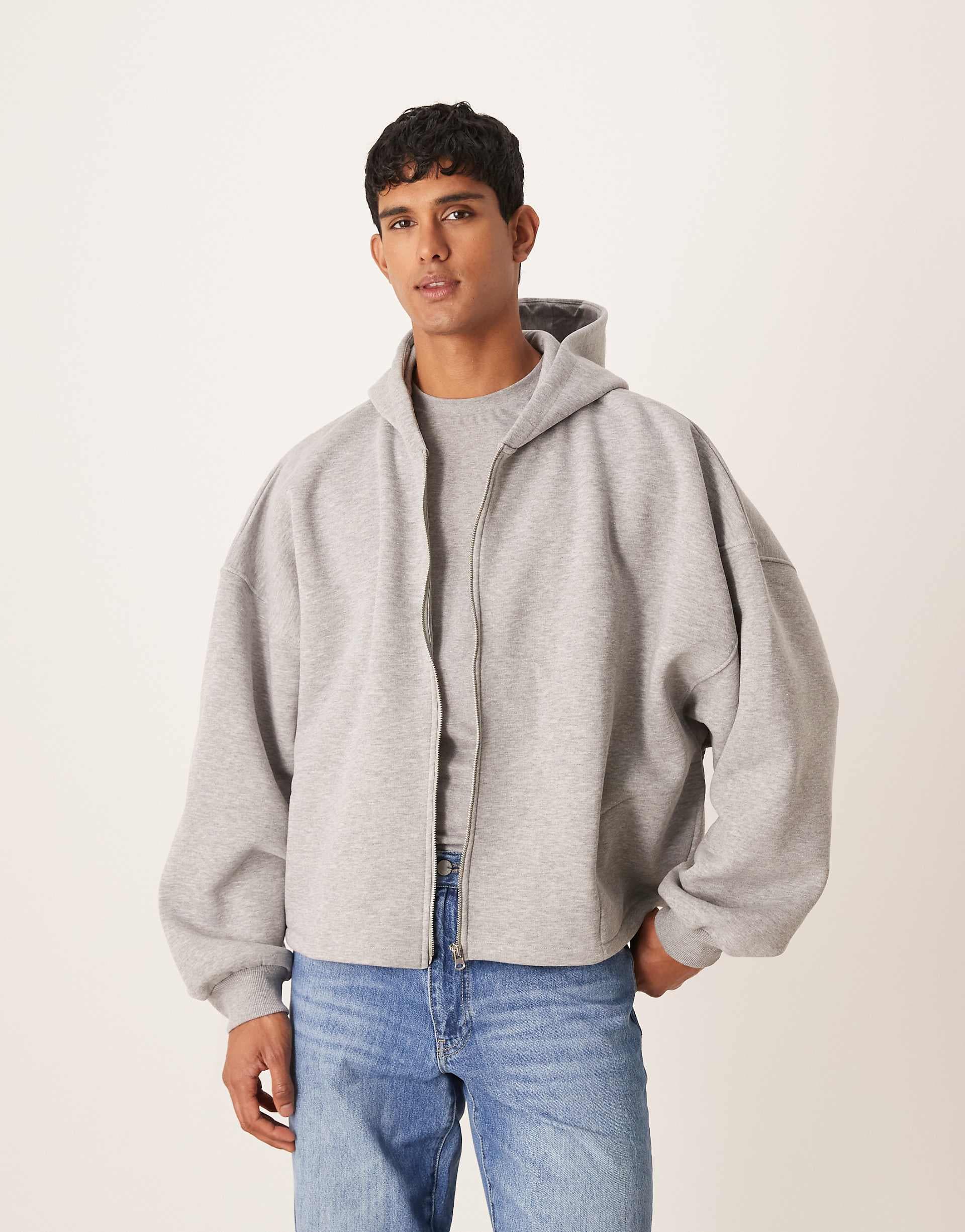 ASOS DESIGN extreme oversized zip up hoodie in heather gray