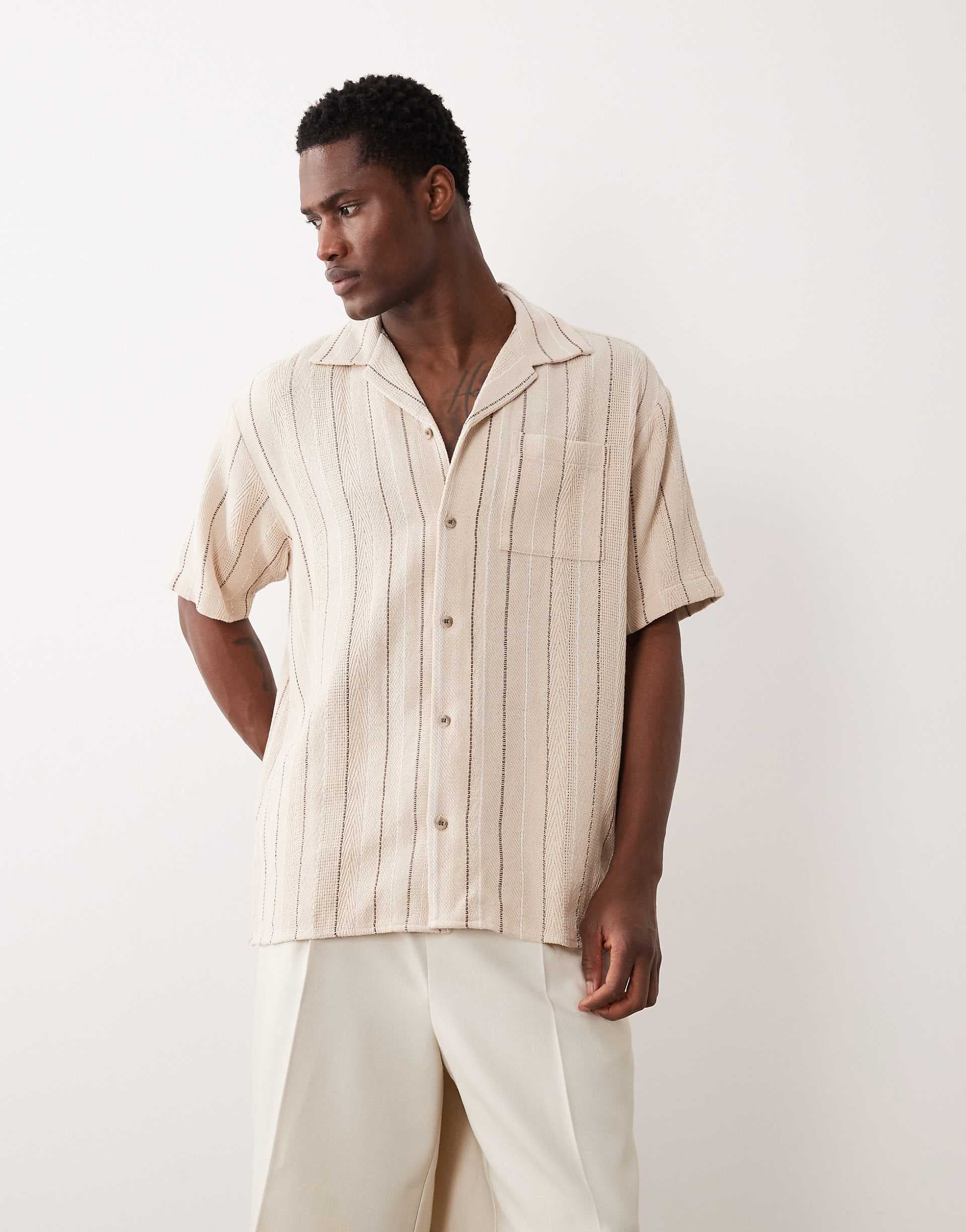 Jack & Jones striped shirt with short sleeves in cream